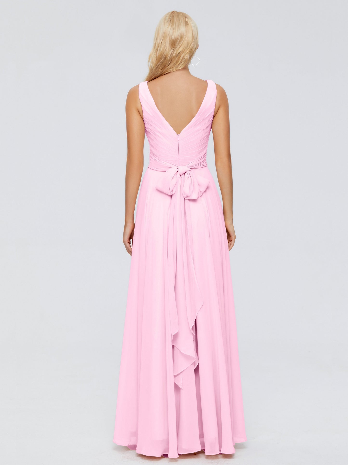 Ryleigh V Neck Long Chiffon Bridesmaid Dresses with Bow