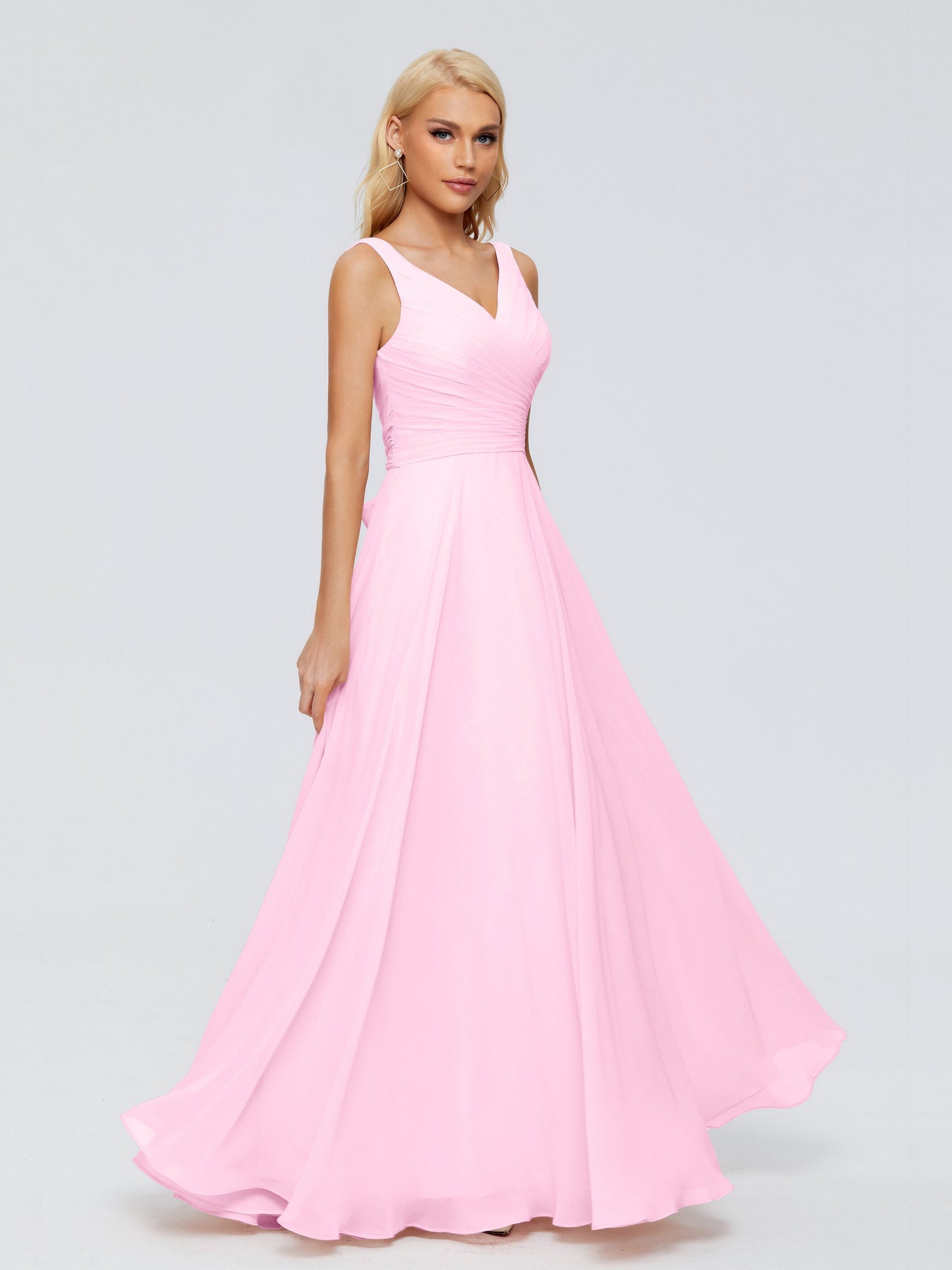 Ryleigh V Neck Long Chiffon Bridesmaid Dresses with Bow