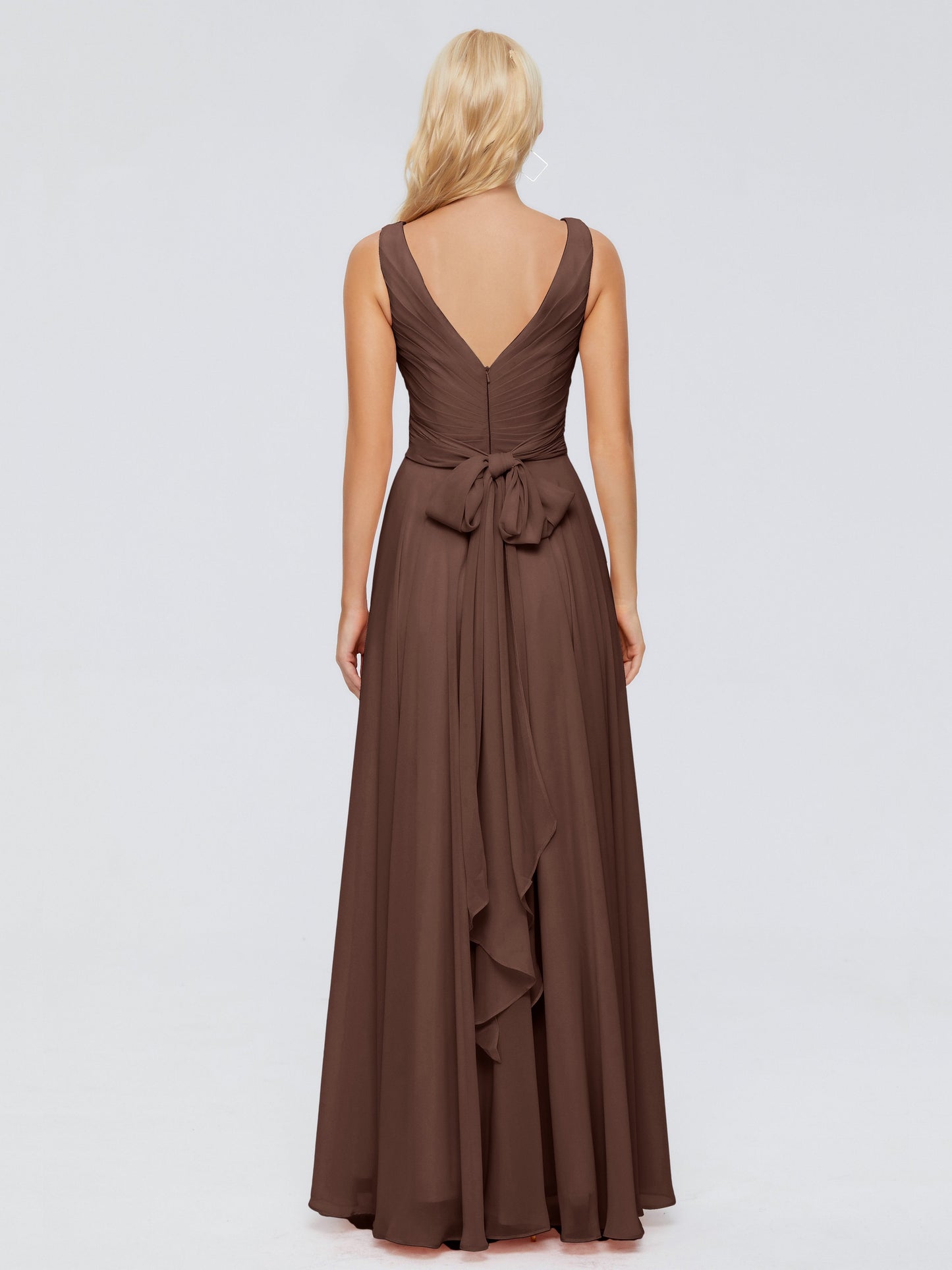 Ryleigh V Neck Long Chiffon Bridesmaid Dresses with Bow