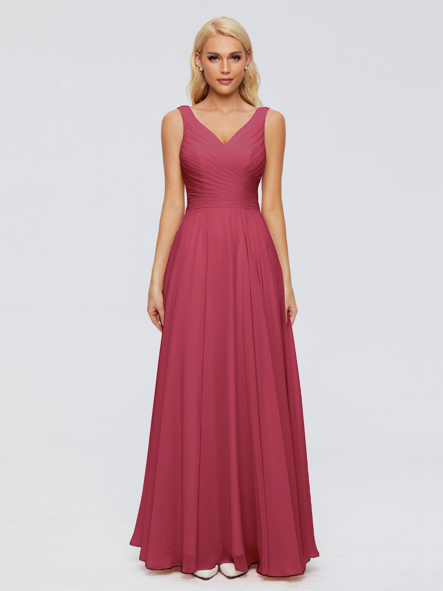 Ryleigh V Neck Long Chiffon Bridesmaid Dresses with Bow