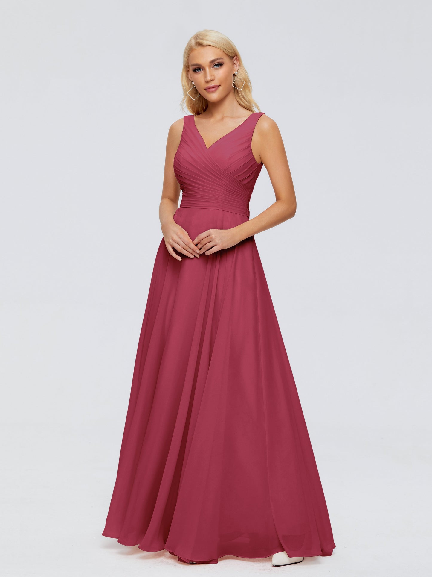 Ryleigh V Neck Long Chiffon Bridesmaid Dresses with Bow