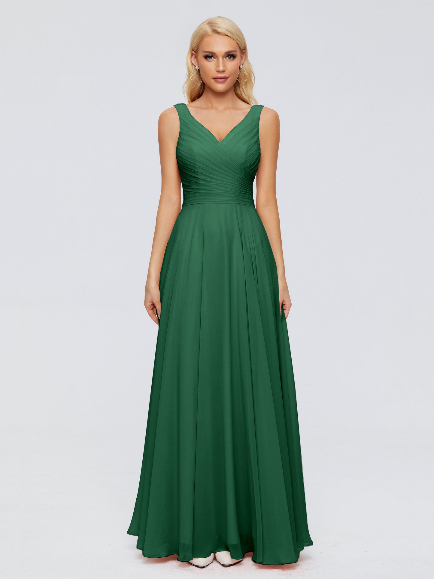 Ryleigh V Neck Long Chiffon Bridesmaid Dresses with Bow