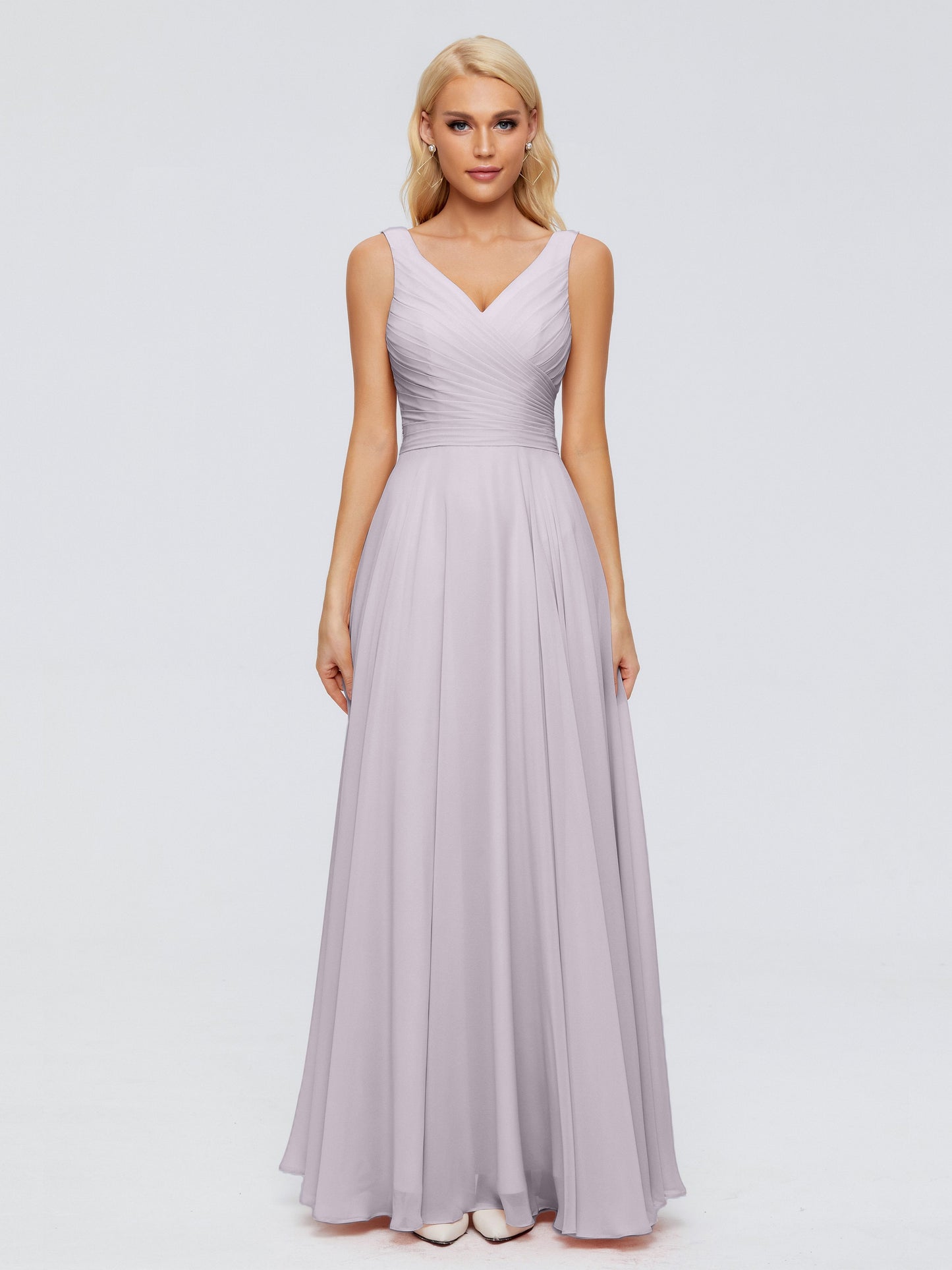 Ryleigh V Neck Long Chiffon Bridesmaid Dresses with Bow