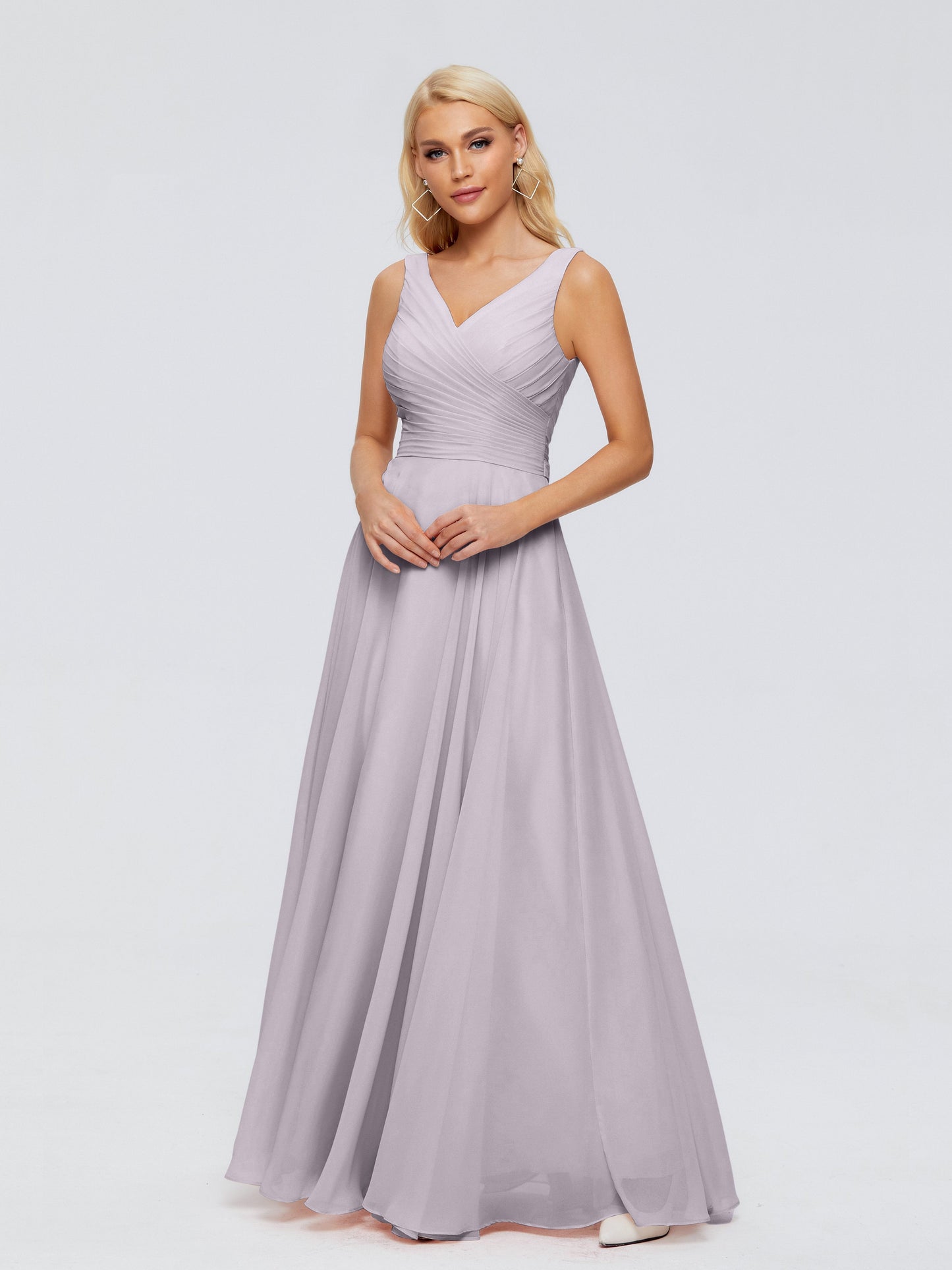 Ryleigh V Neck Long Chiffon Bridesmaid Dresses with Bow