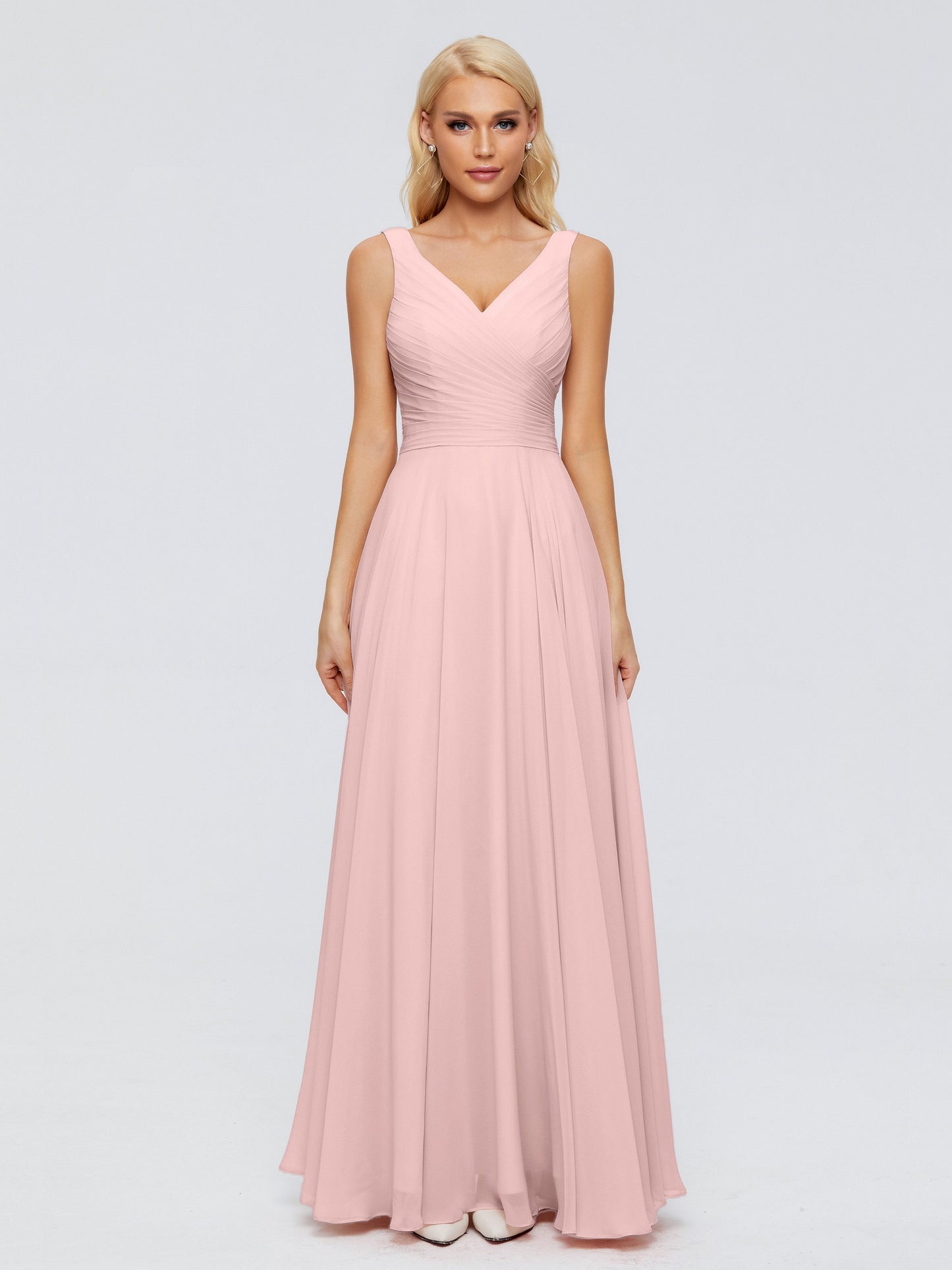 Ryleigh V Neck Long Chiffon Bridesmaid Dresses with Bow