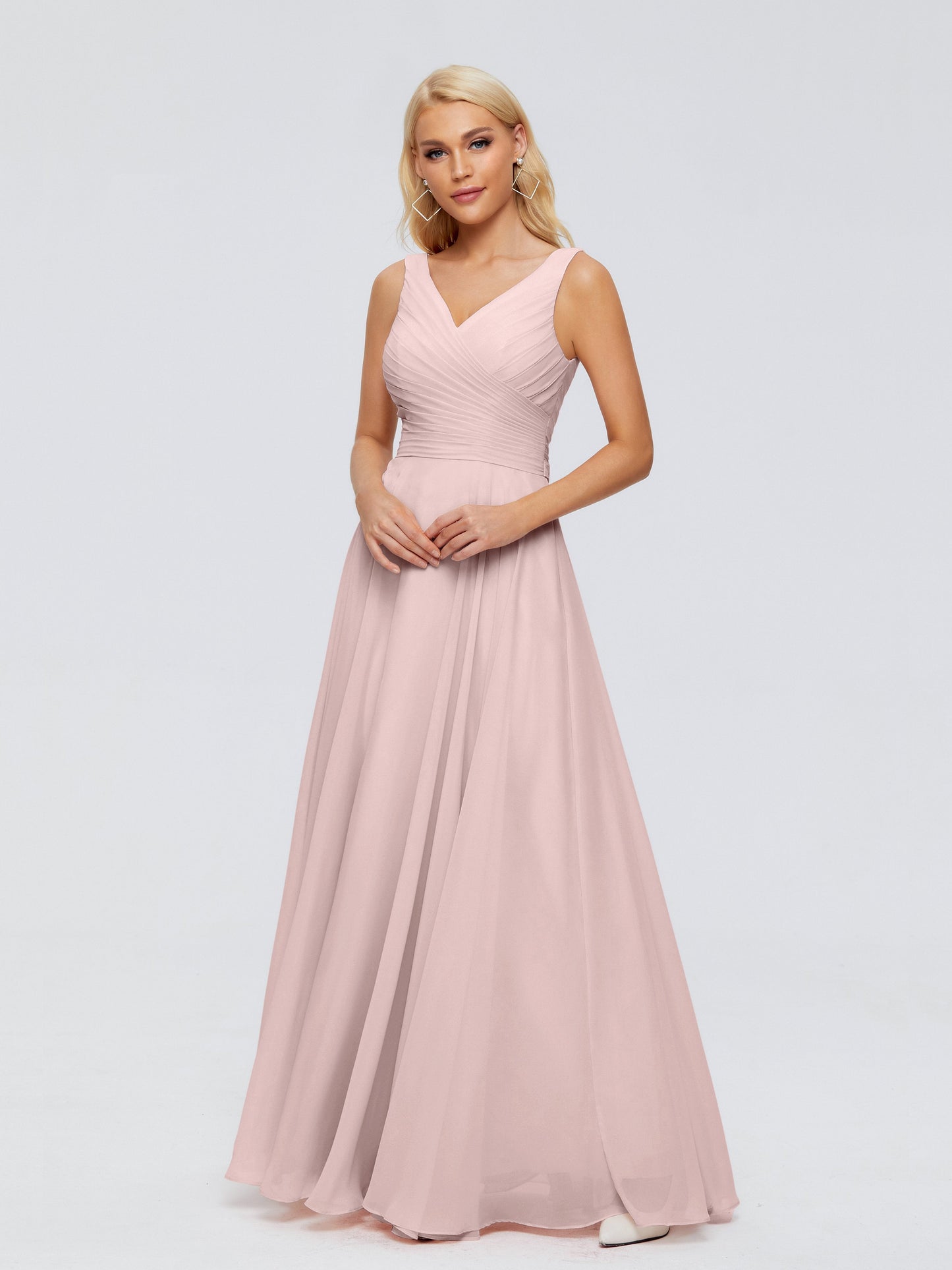 Ryleigh V Neck Long Chiffon Bridesmaid Dresses with Bow