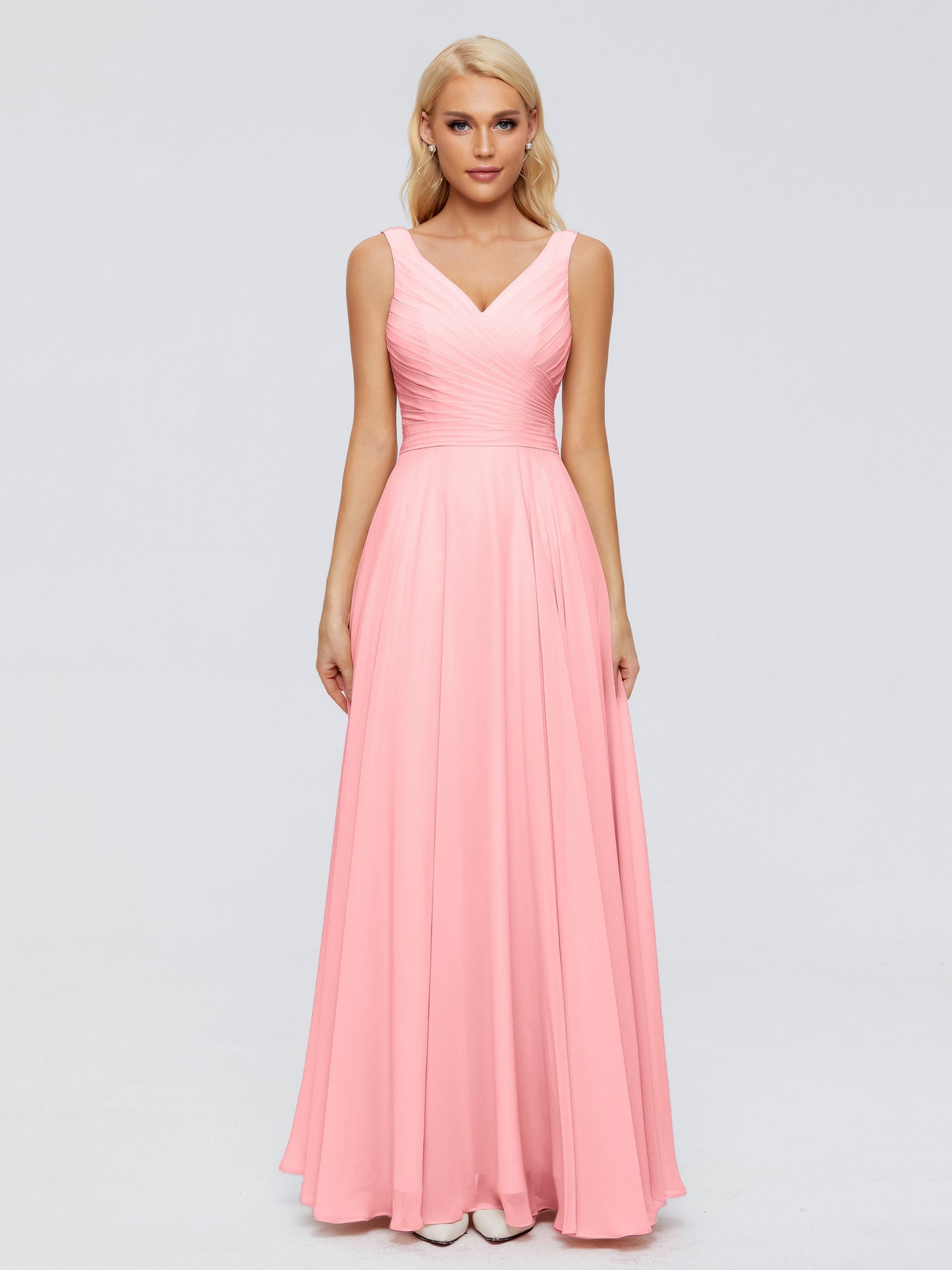 Ryleigh V Neck Long Chiffon Bridesmaid Dresses with Bow