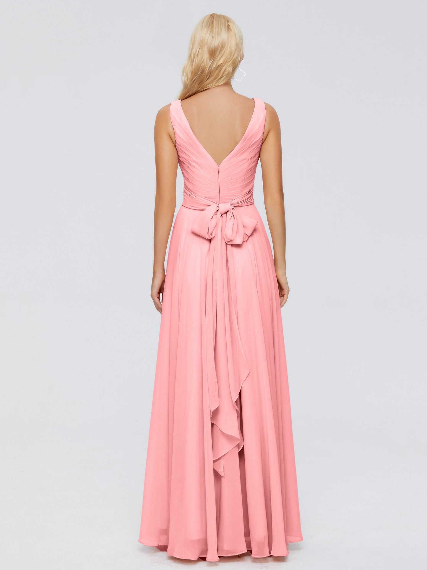 Ryleigh V Neck Long Chiffon Bridesmaid Dresses with Bow