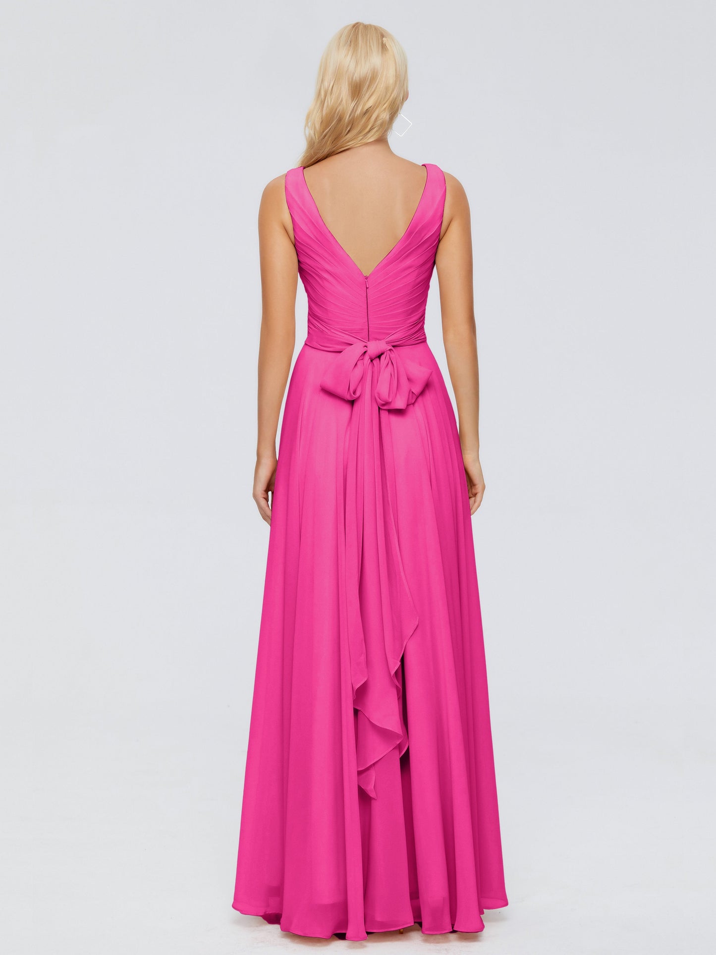 Ryleigh V Neck Long Chiffon Bridesmaid Dresses with Bow