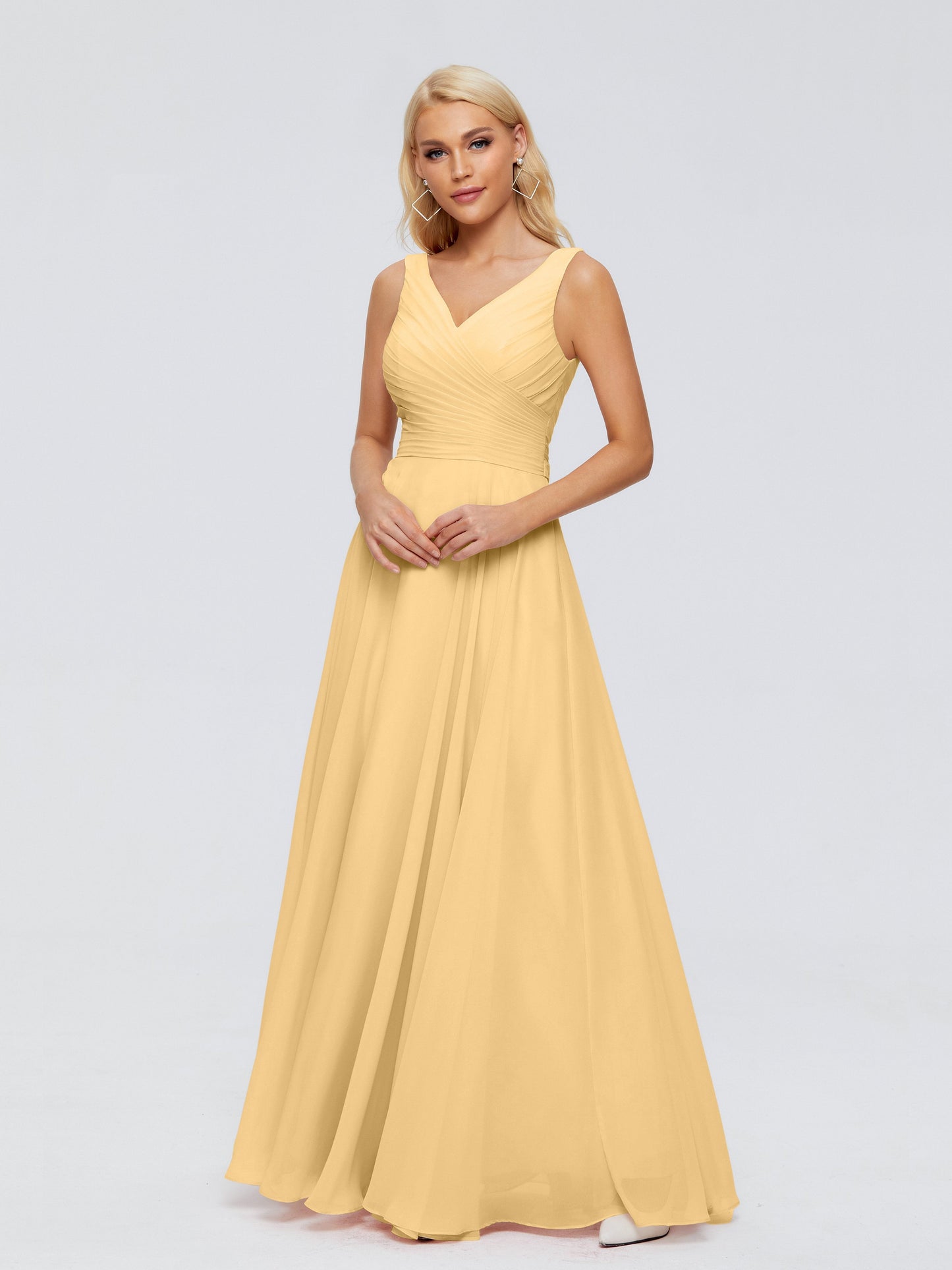 Ryleigh V Neck Long Chiffon Bridesmaid Dresses with Bow