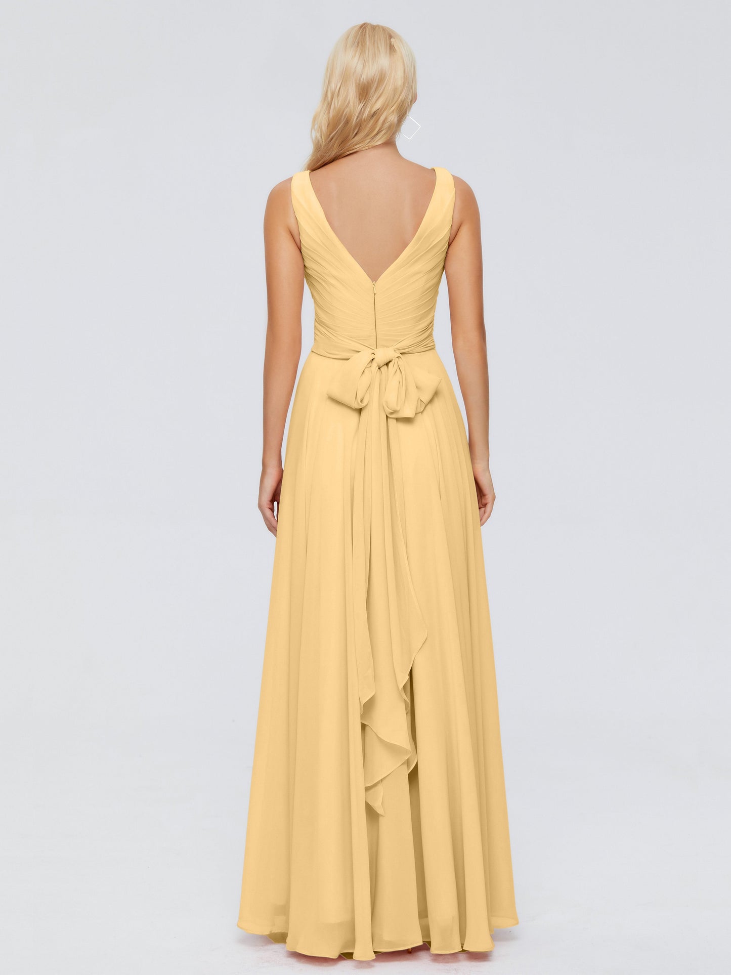 Ryleigh V Neck Long Chiffon Bridesmaid Dresses with Bow