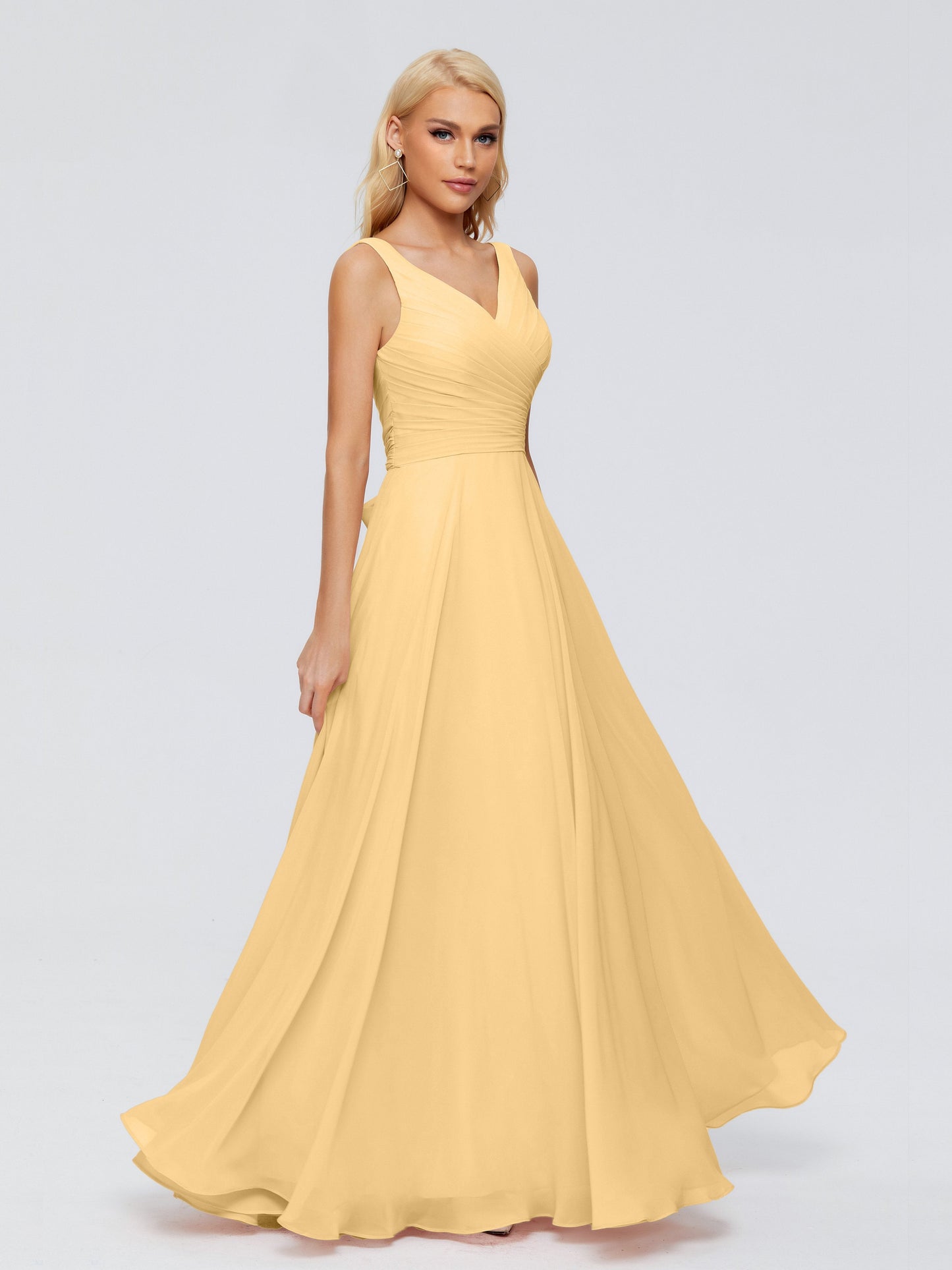 Ryleigh V Neck Long Chiffon Bridesmaid Dresses with Bow