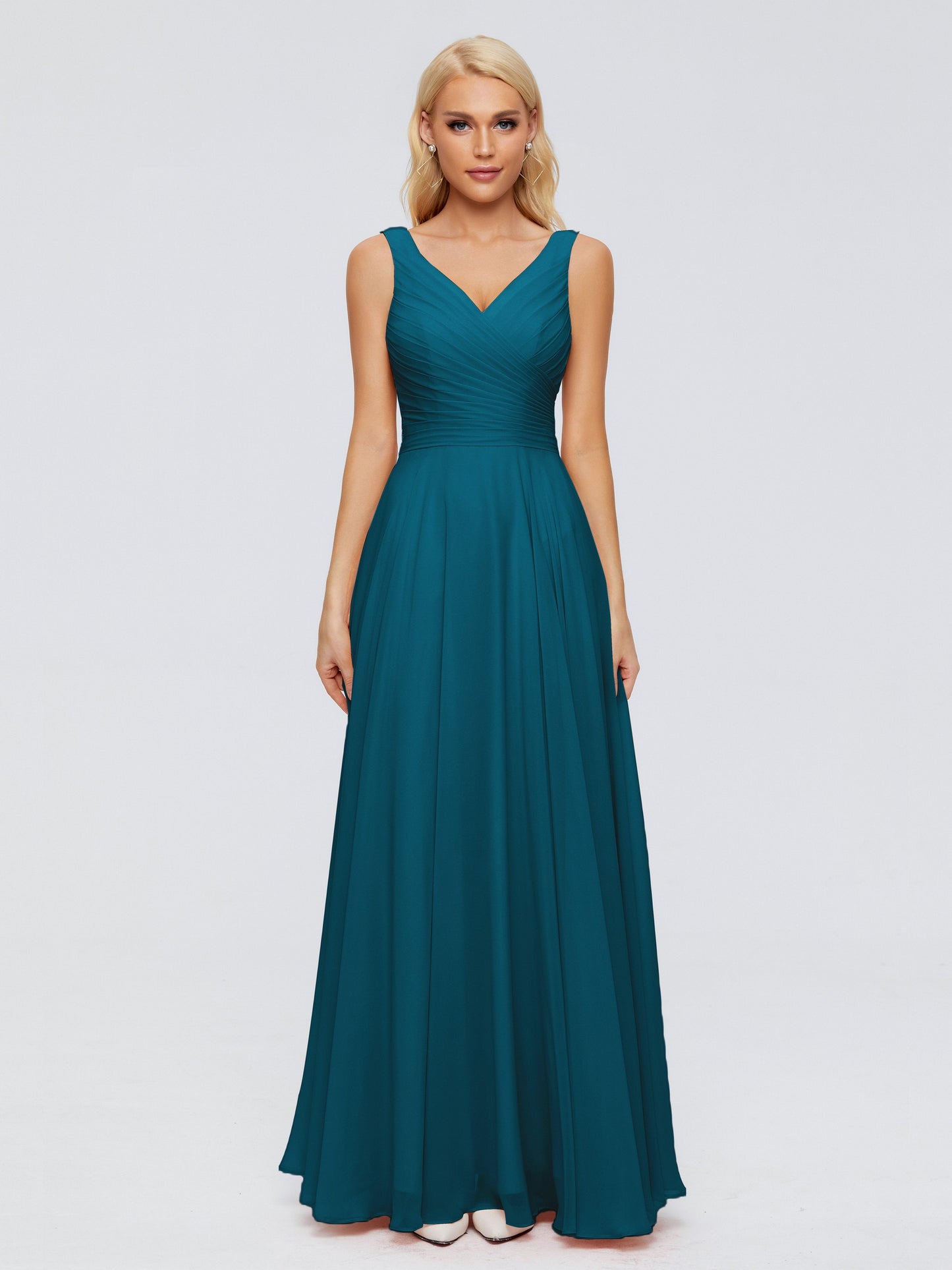 Ryleigh V Neck Long Chiffon Bridesmaid Dresses with Bow