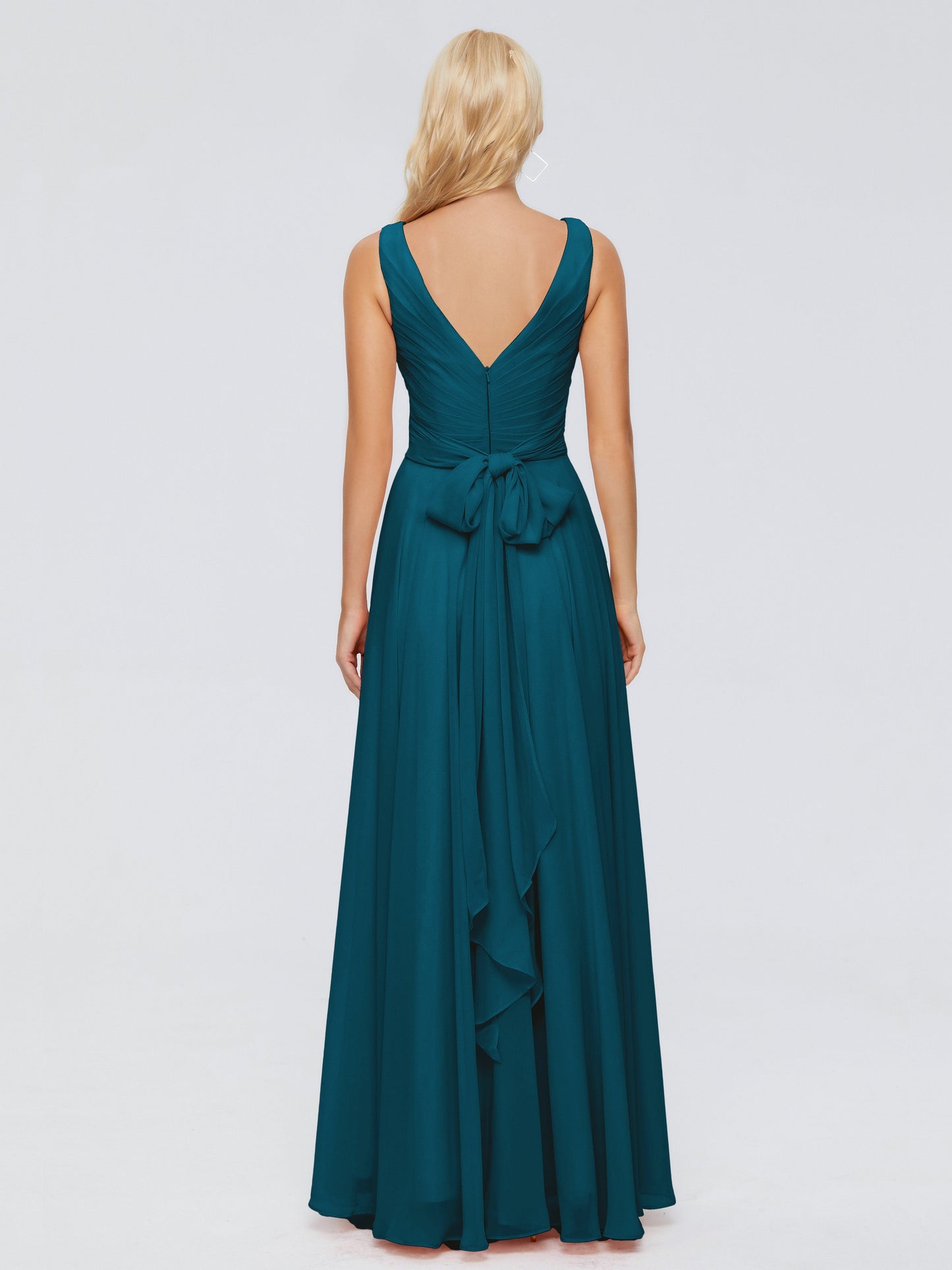 Ryleigh V Neck Long Chiffon Bridesmaid Dresses with Bow