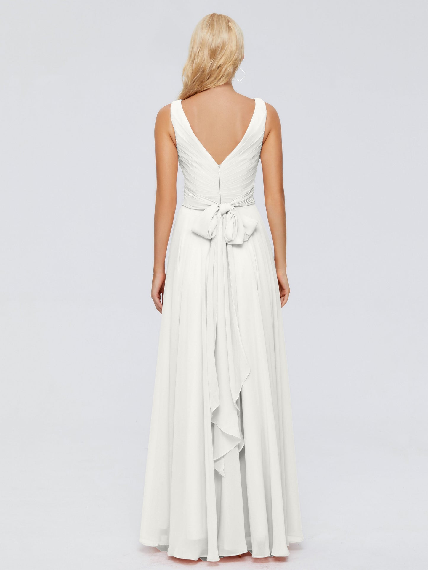 Ryleigh V Neck Long Chiffon Bridesmaid Dresses with Bow