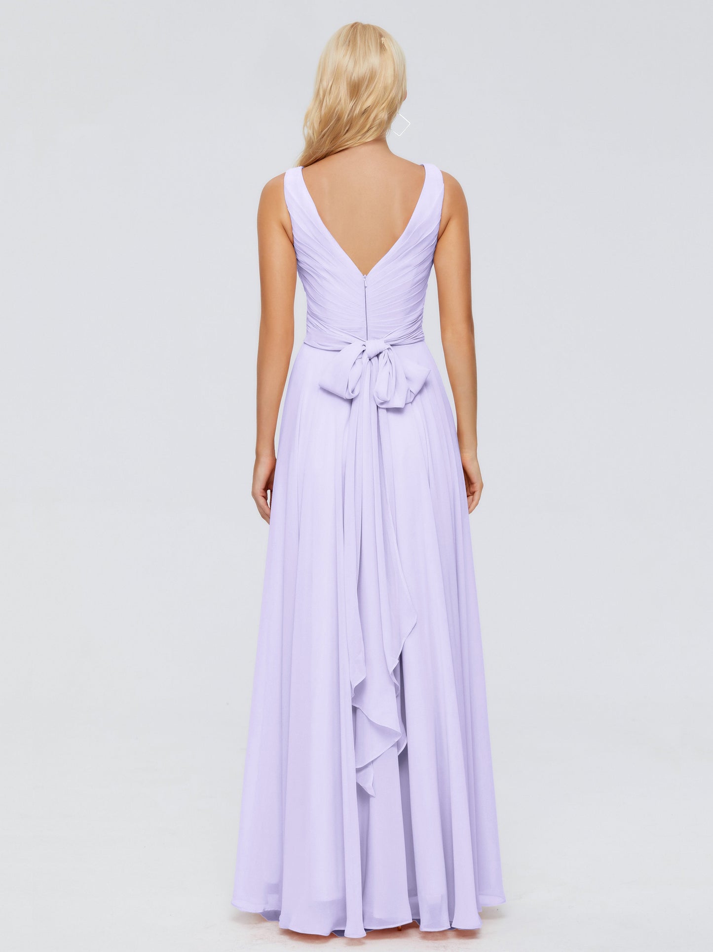 Ryleigh V Neck Long Chiffon Bridesmaid Dresses with Bow
