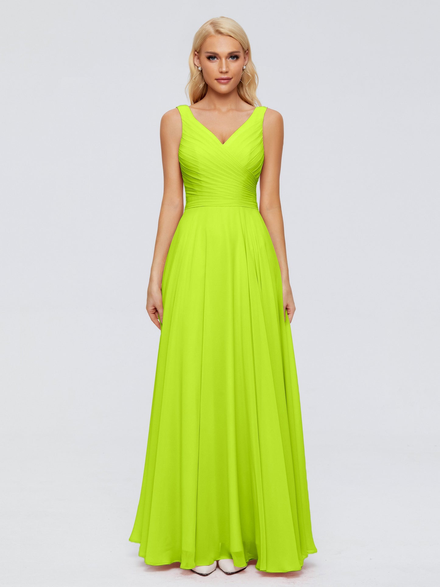 Ryleigh V Neck Long Chiffon Bridesmaid Dresses with Bow