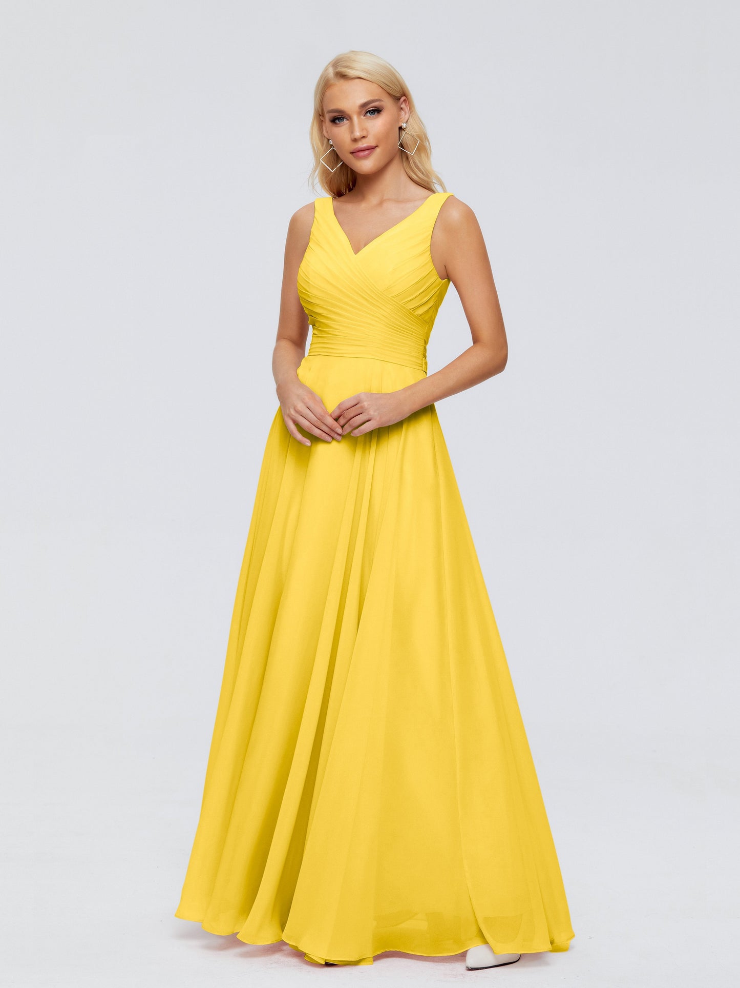 Ryleigh V Neck Long Chiffon Bridesmaid Dresses with Bow