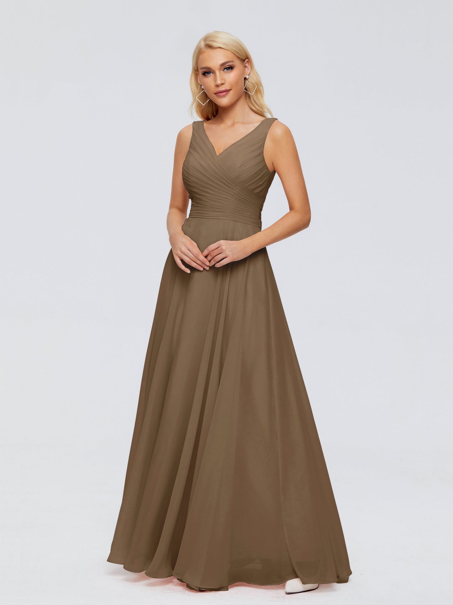 Ryleigh V Neck Long Chiffon Bridesmaid Dresses with Bow