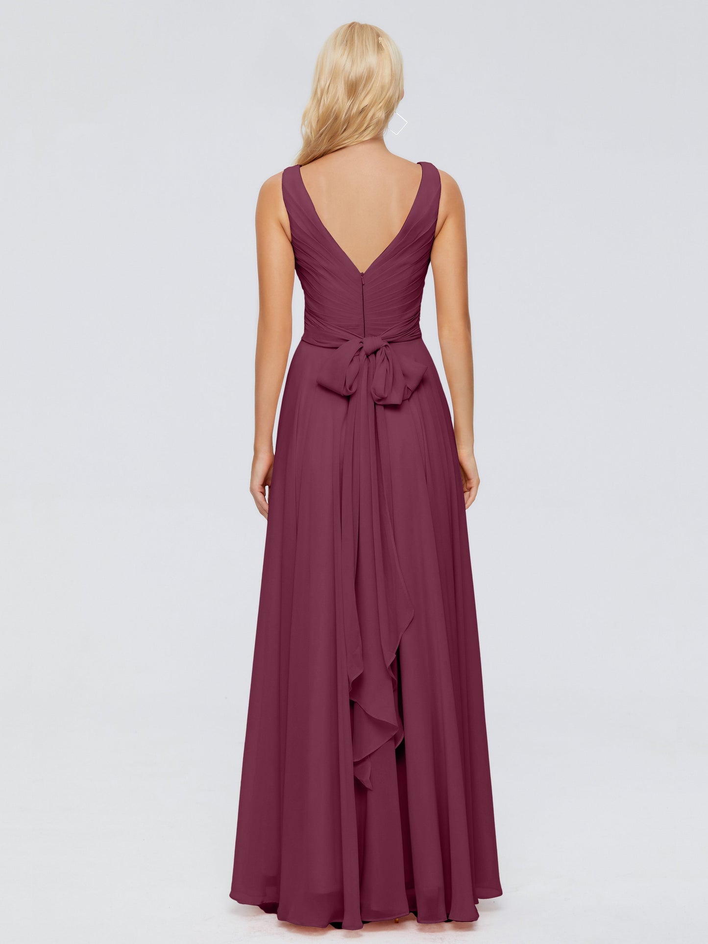 Ryleigh V Neck Long Chiffon Bridesmaid Dresses with Bow