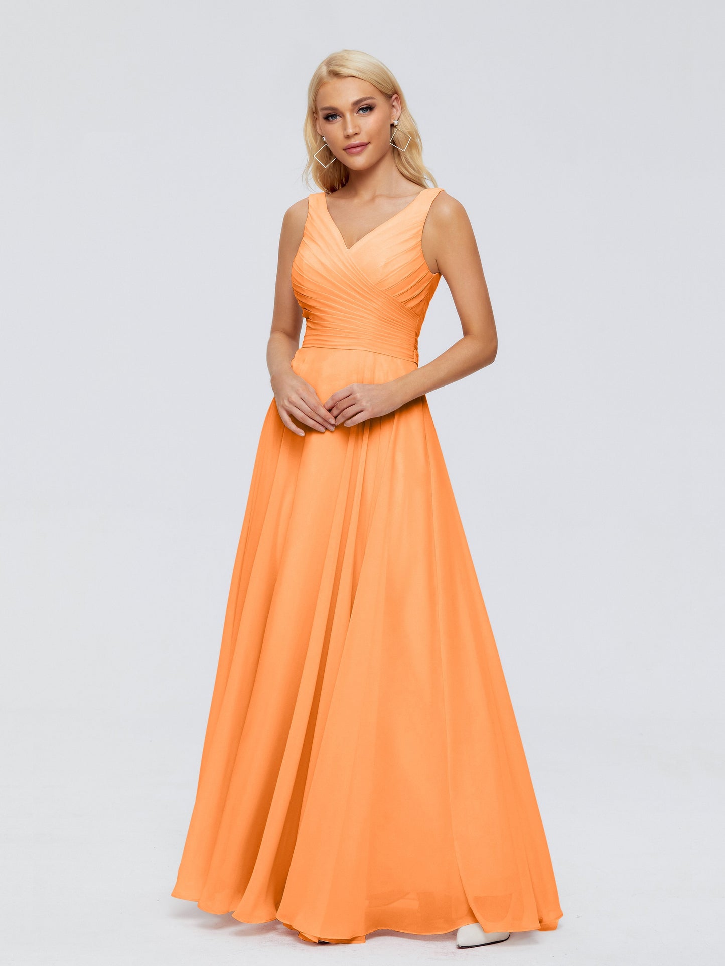 Ryleigh V Neck Long Chiffon Bridesmaid Dresses with Bow