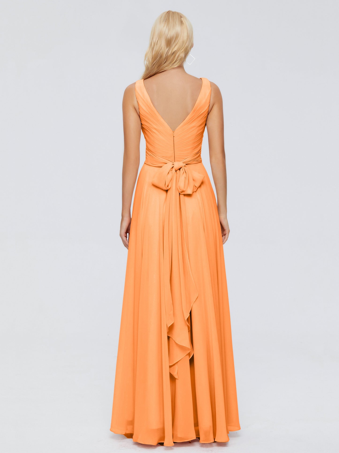 Ryleigh V Neck Long Chiffon Bridesmaid Dresses with Bow