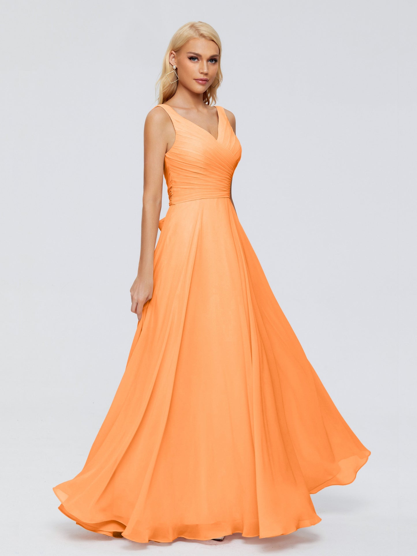 Ryleigh V Neck Long Chiffon Bridesmaid Dresses with Bow