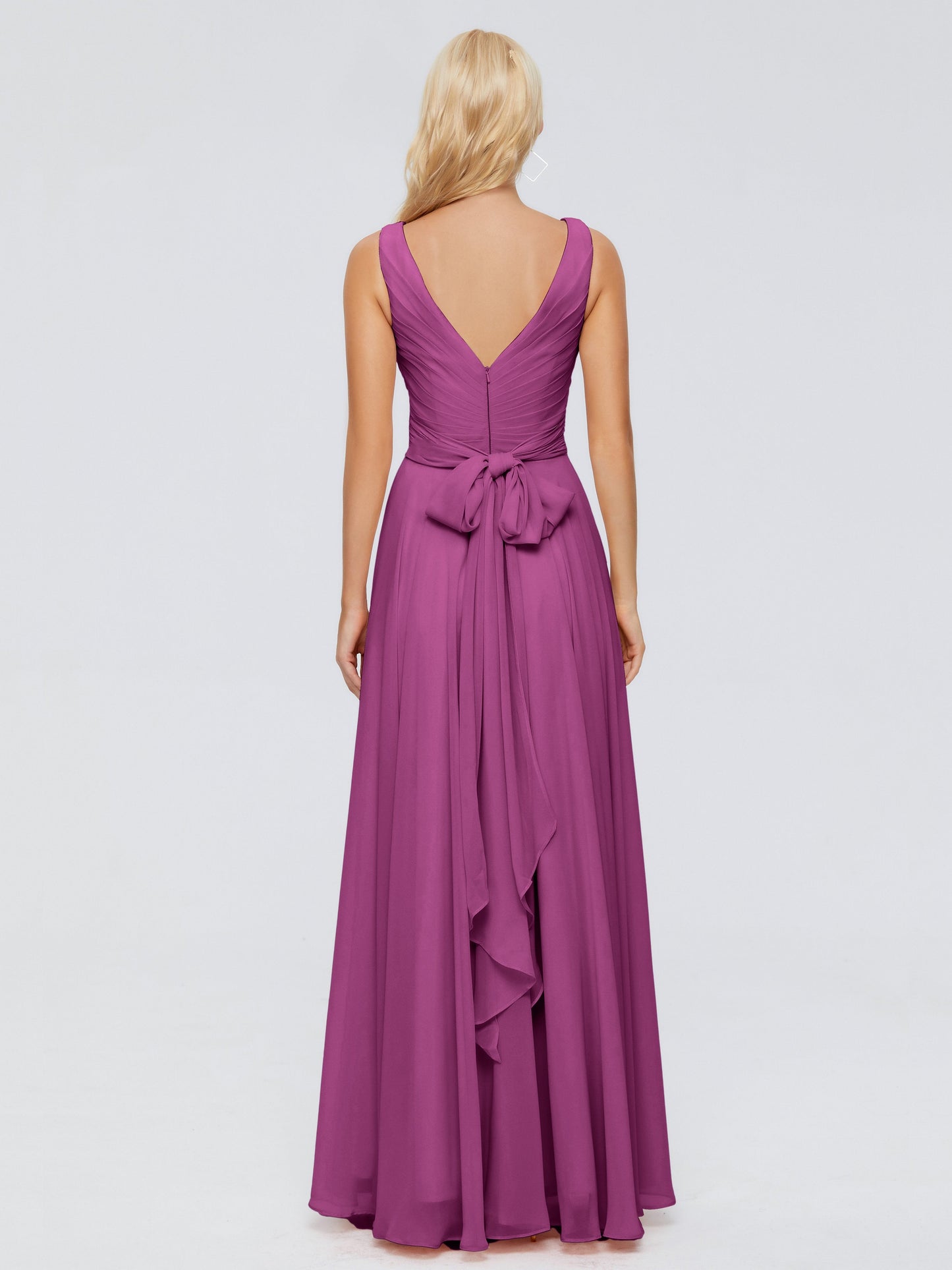 Ryleigh V Neck Long Chiffon Bridesmaid Dresses with Bow