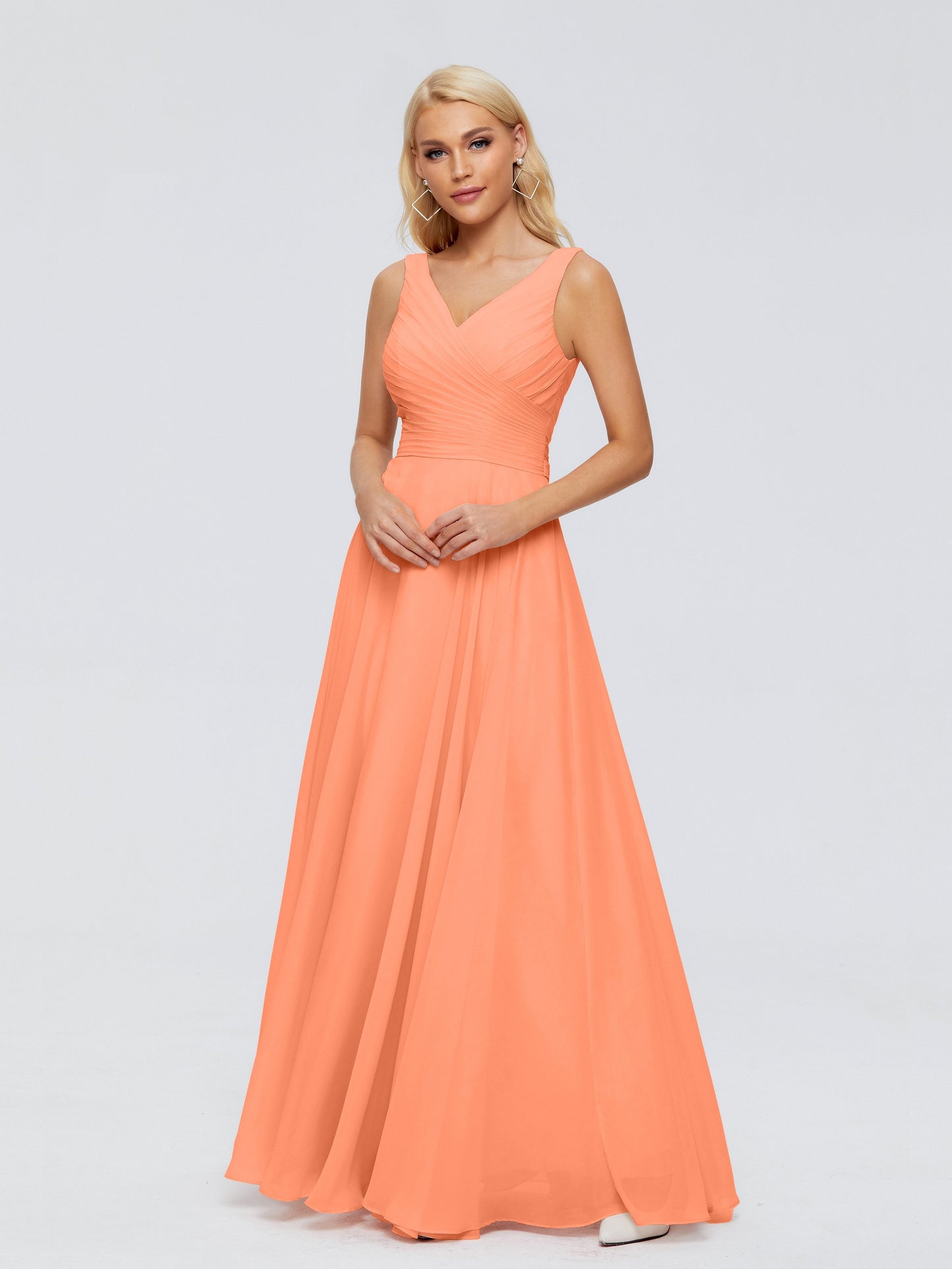 Ryleigh V Neck Long Chiffon Bridesmaid Dresses with Bow