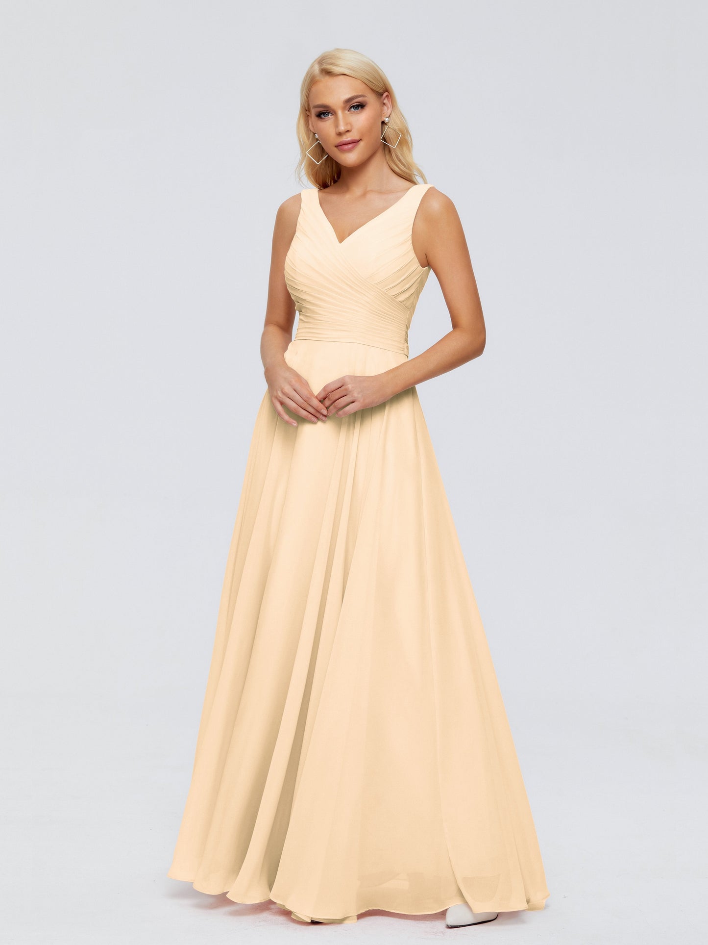 Ryleigh V Neck Long Chiffon Bridesmaid Dresses with Bow