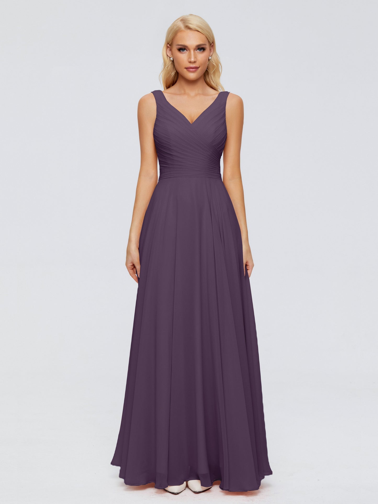 Ryleigh V Neck Long Chiffon Bridesmaid Dresses with Bow