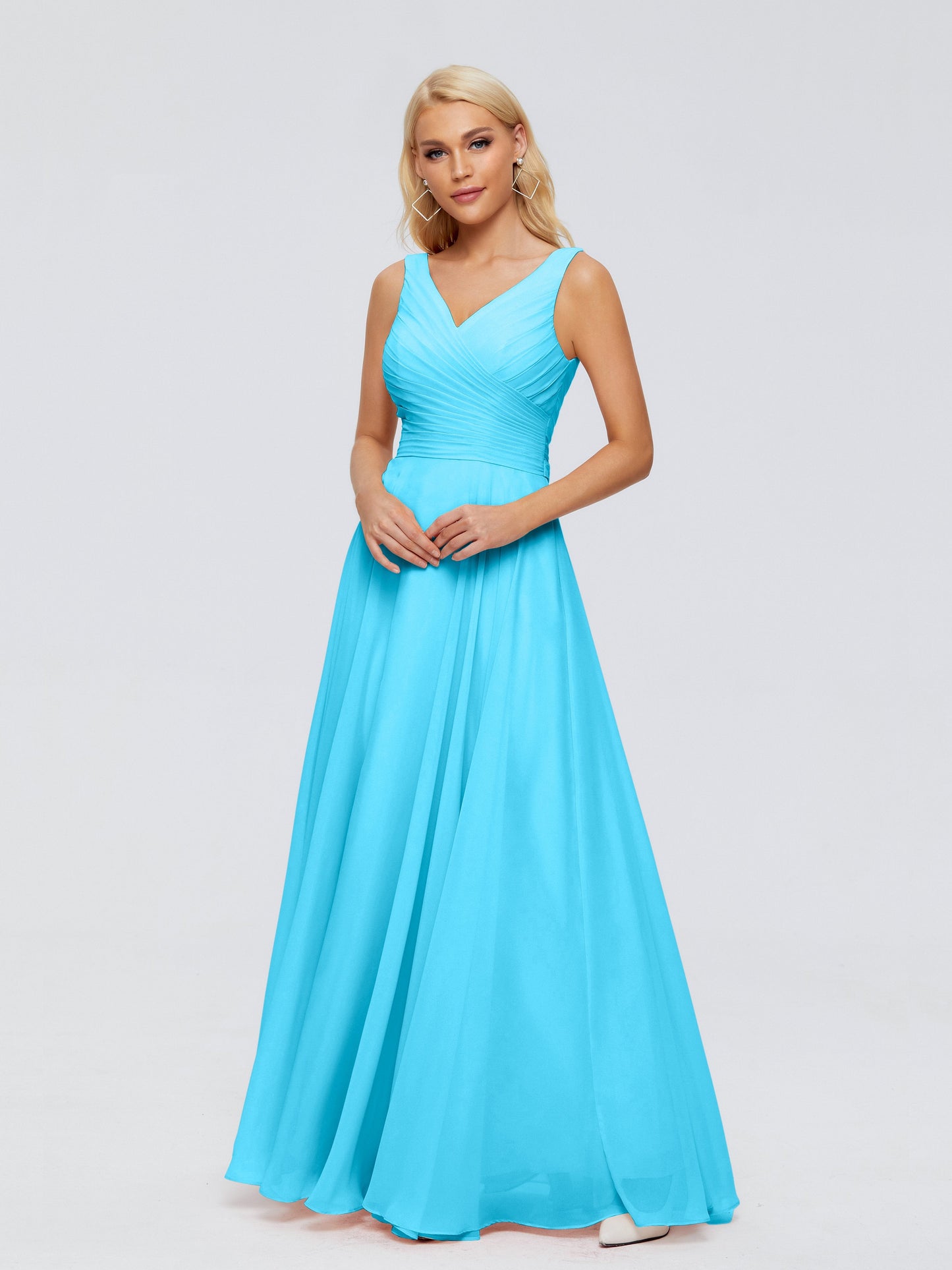 Ryleigh V Neck Long Chiffon Bridesmaid Dresses with Bow