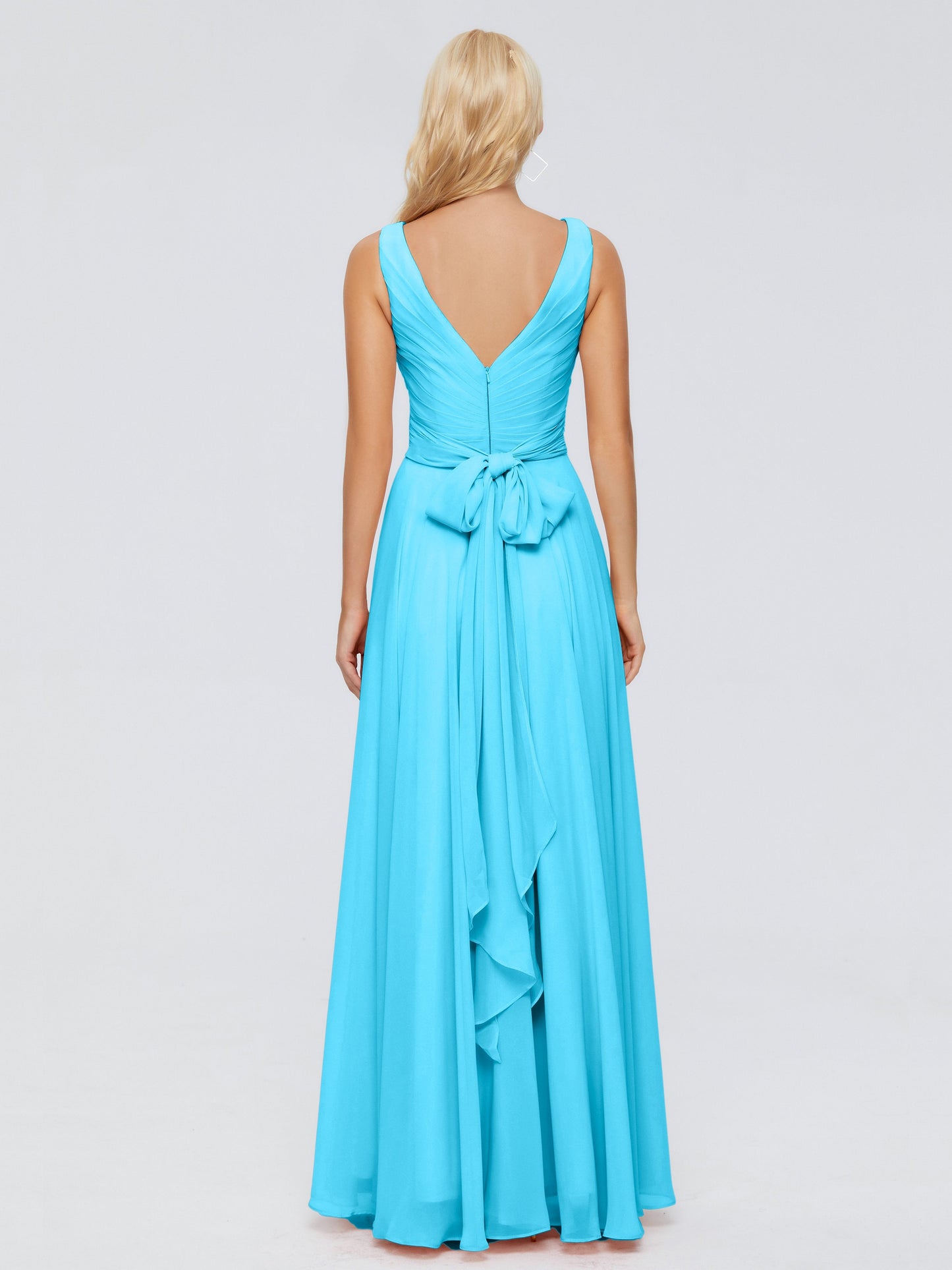 Ryleigh V Neck Long Chiffon Bridesmaid Dresses with Bow