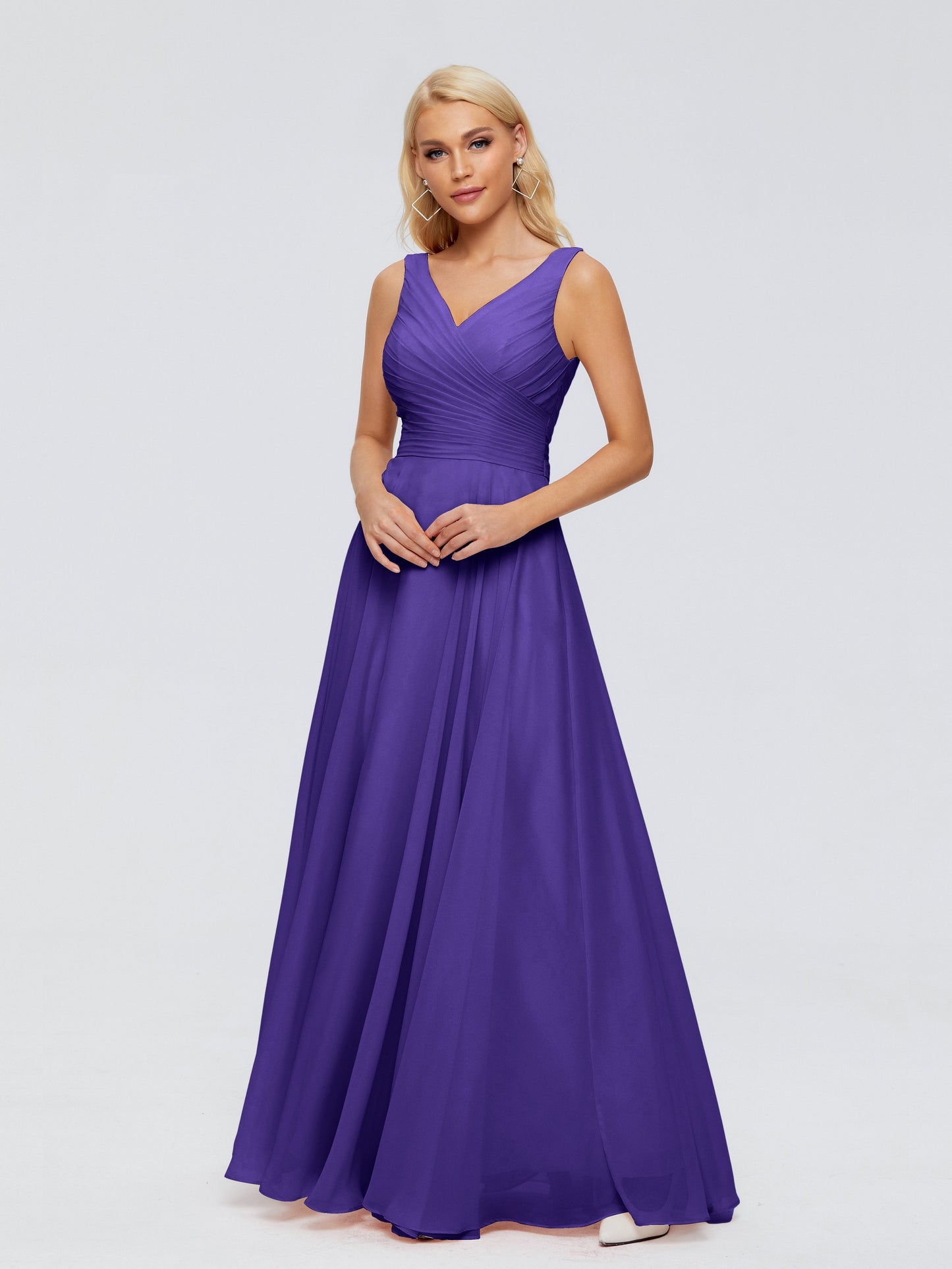 Ryleigh V Neck Long Chiffon Bridesmaid Dresses with Bow