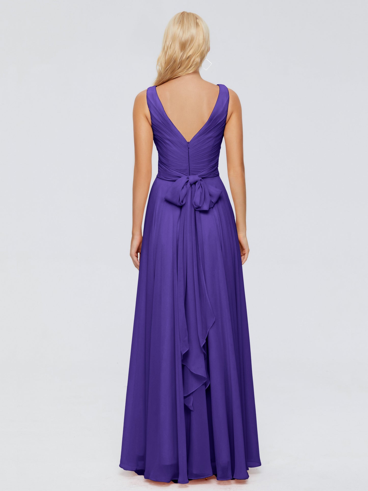 Ryleigh V Neck Long Chiffon Bridesmaid Dresses with Bow