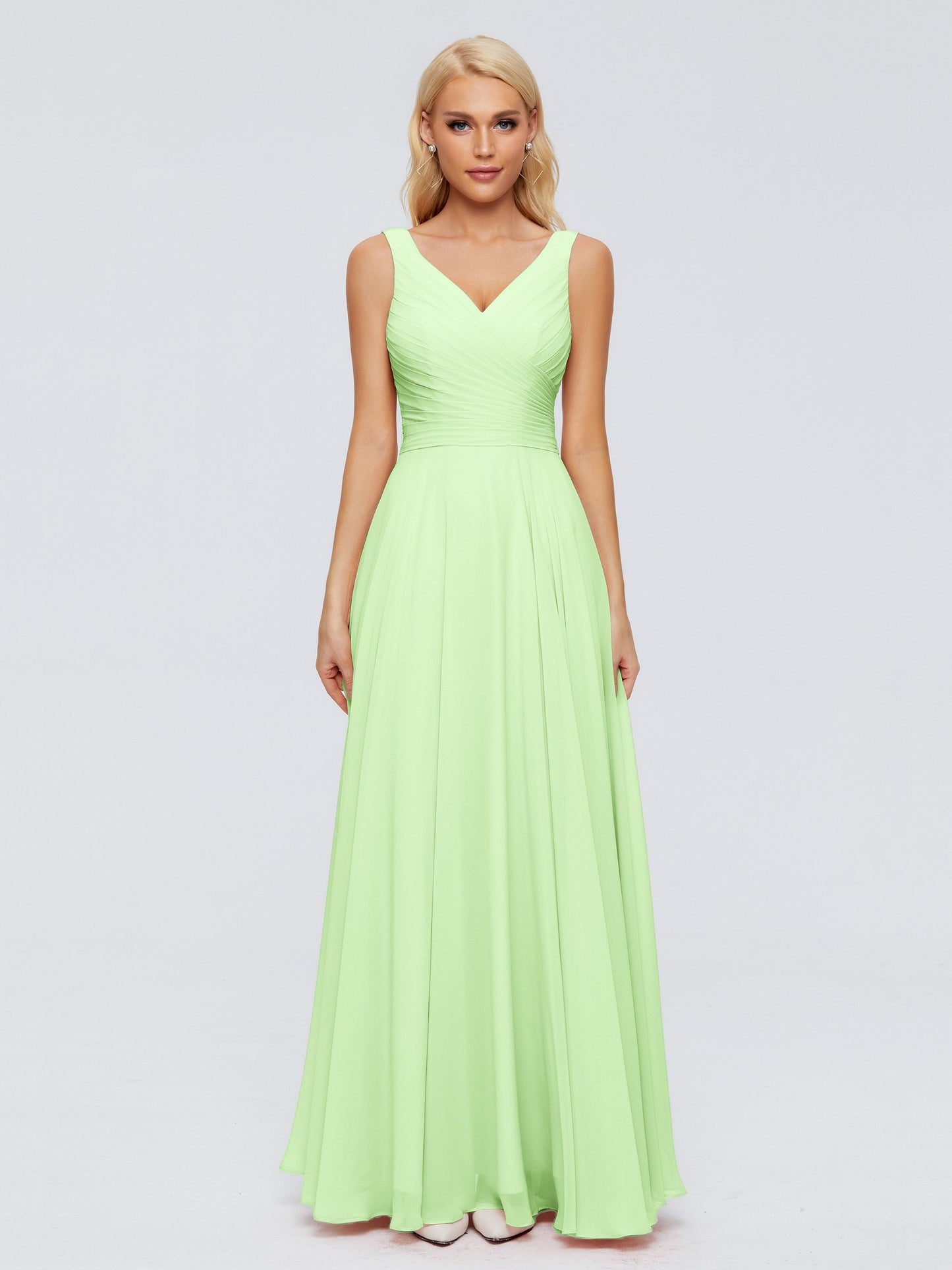 Ryleigh V Neck Long Chiffon Bridesmaid Dresses with Bow