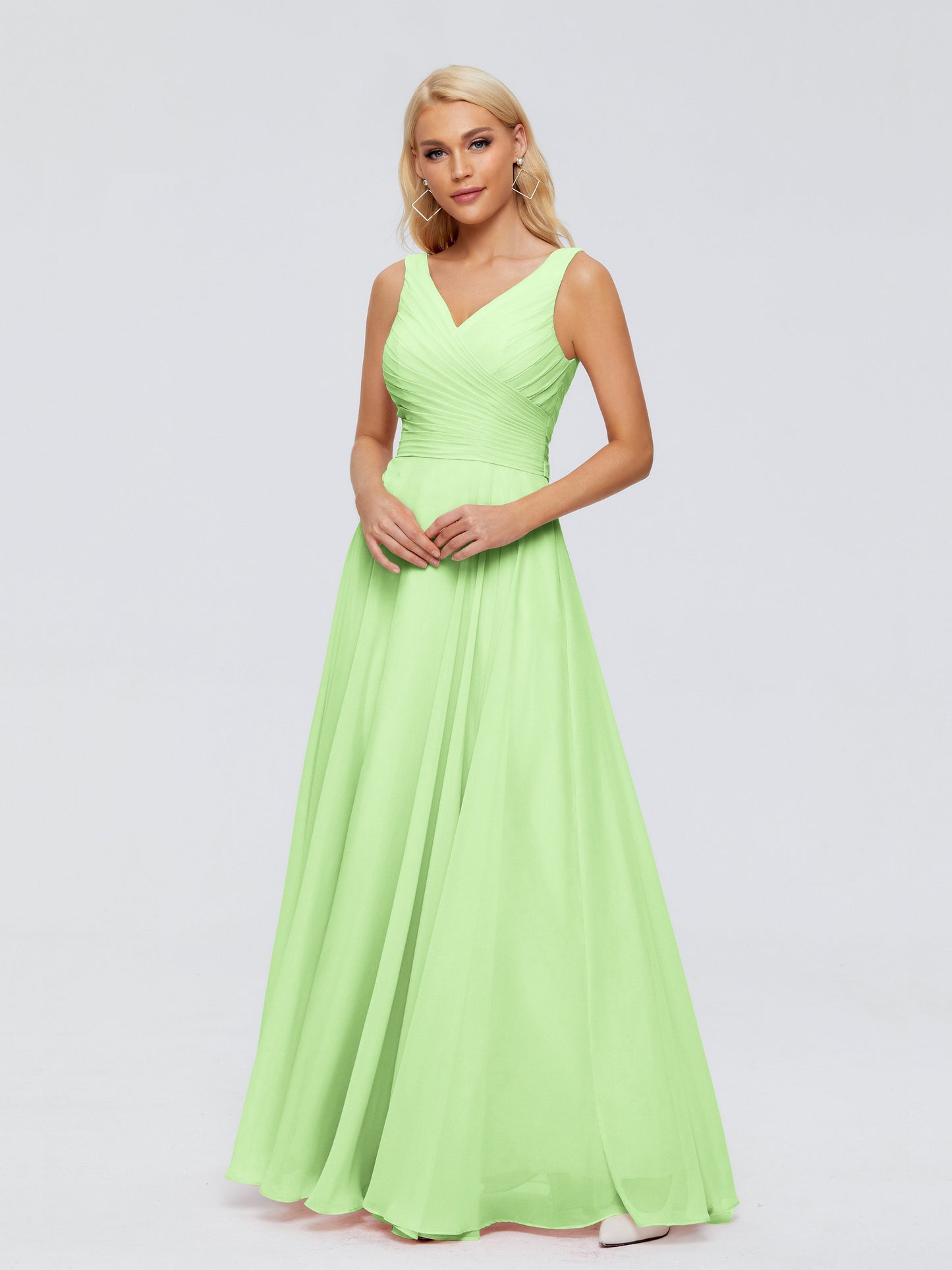 Ryleigh V Neck Long Chiffon Bridesmaid Dresses with Bow