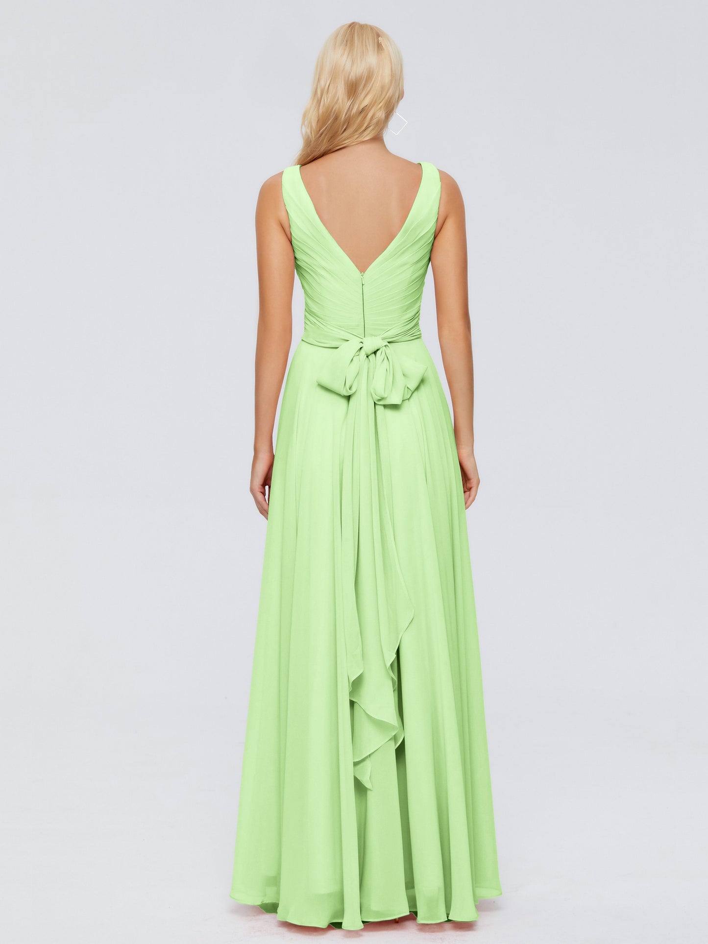 Ryleigh V Neck Long Chiffon Bridesmaid Dresses with Bow