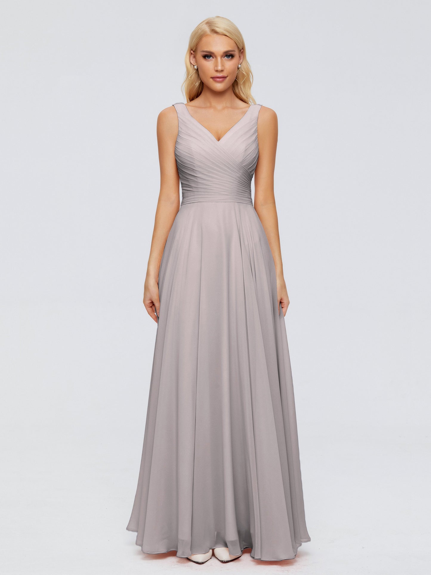 Ryleigh V Neck Long Chiffon Bridesmaid Dresses with Bow