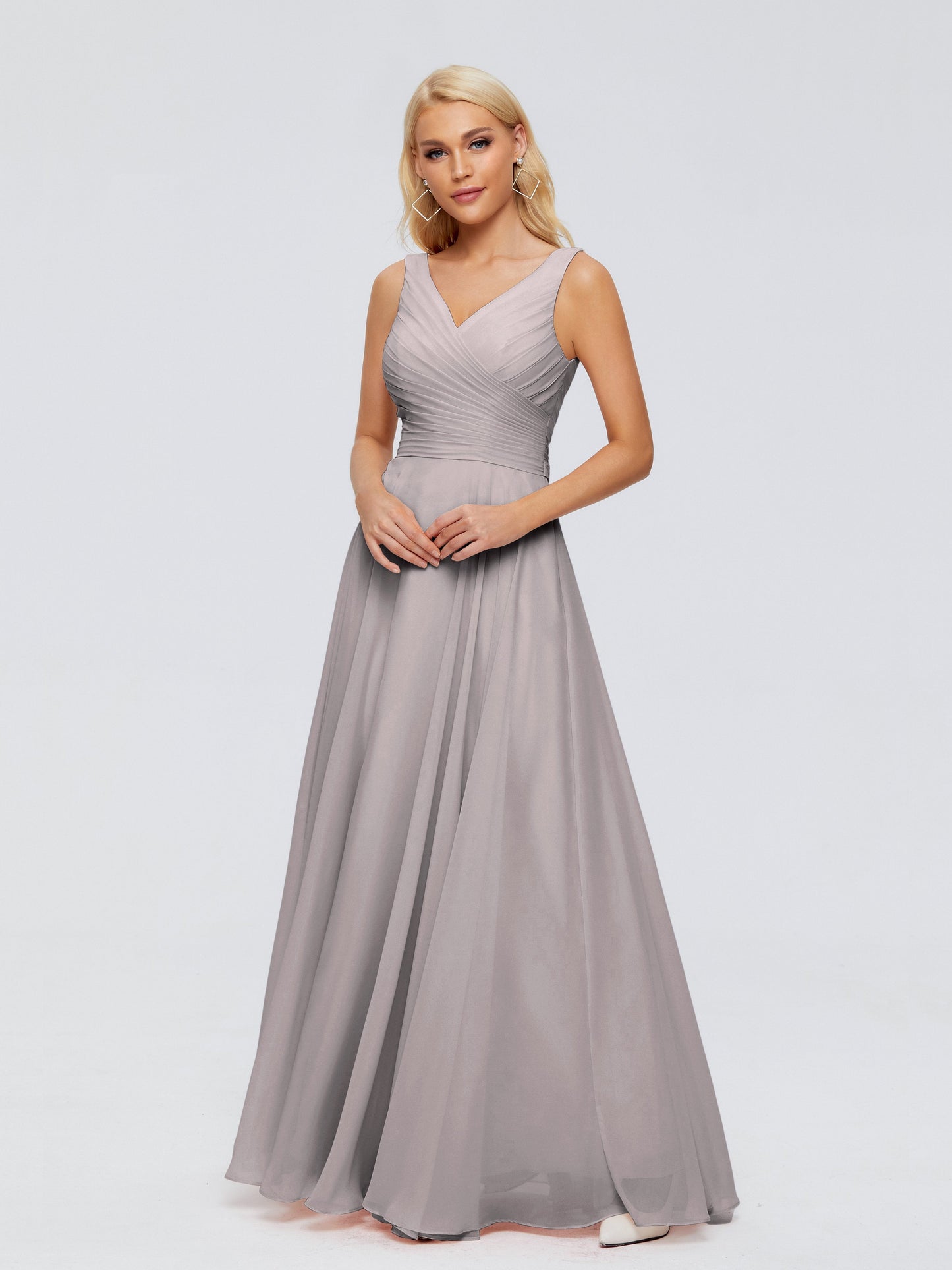 Ryleigh V Neck Long Chiffon Bridesmaid Dresses with Bow