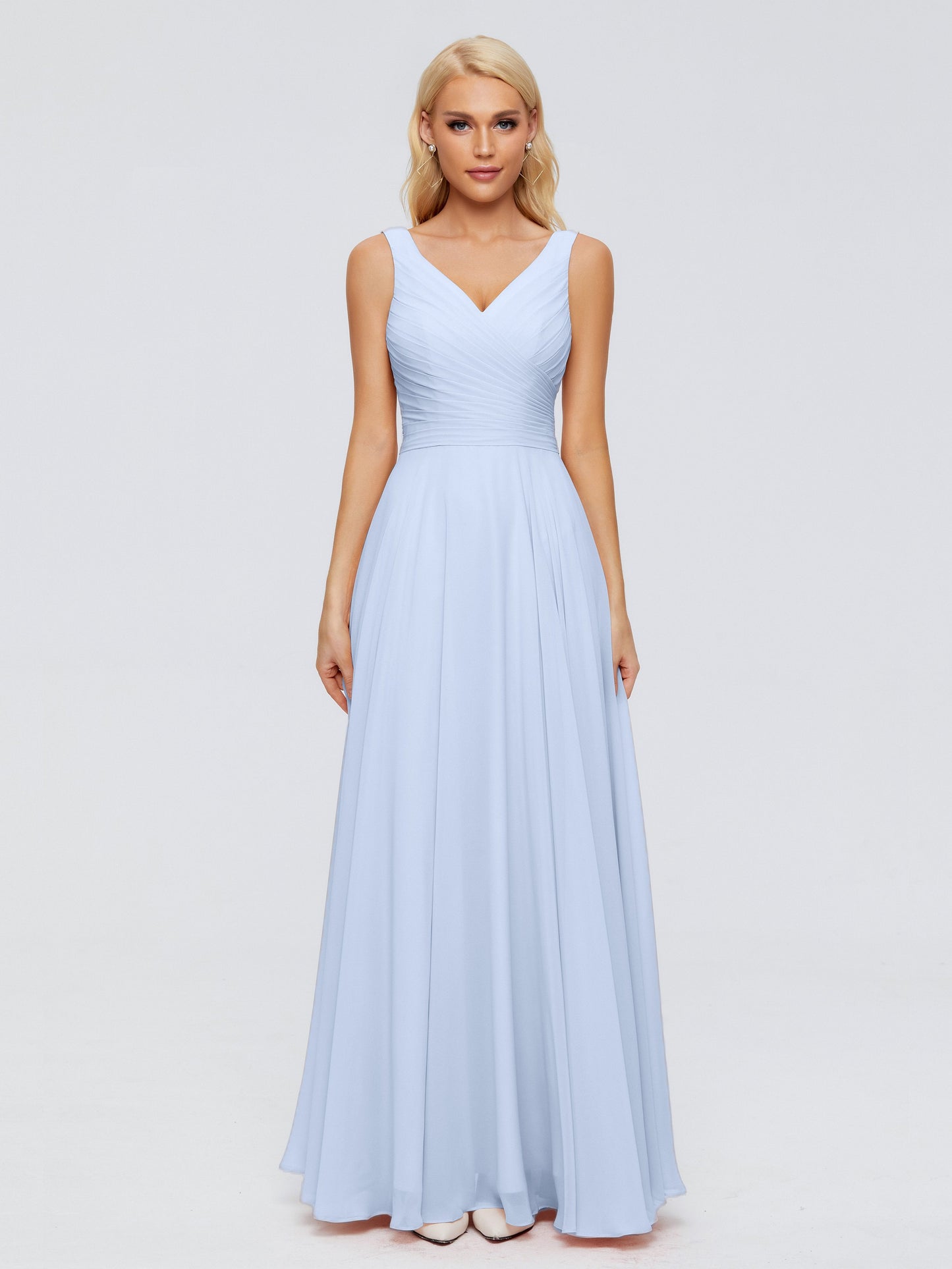 Ryleigh V Neck Long Chiffon Bridesmaid Dresses with Bow