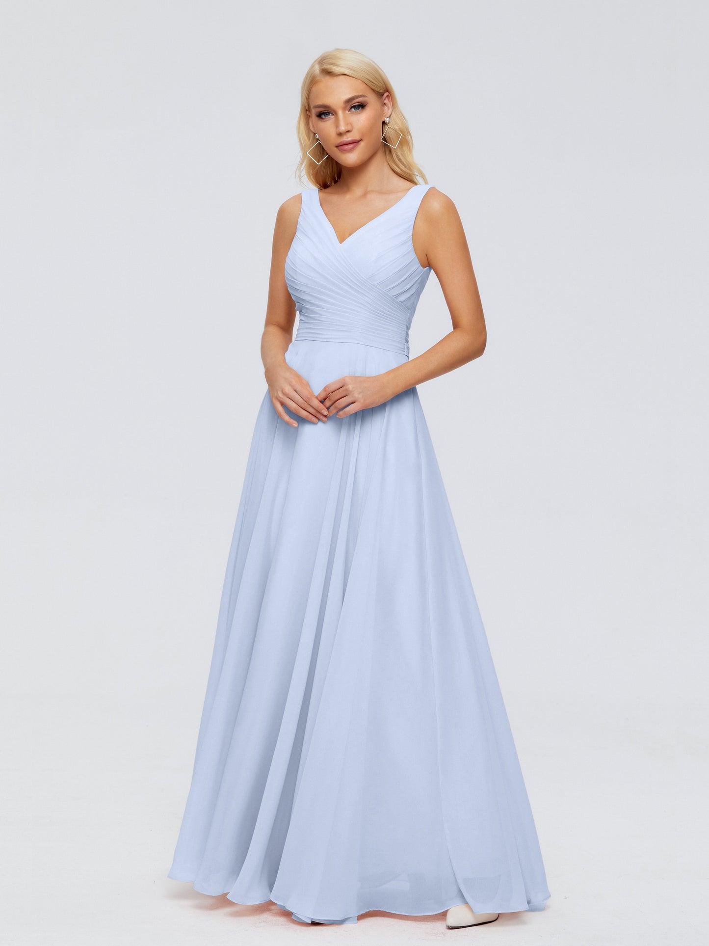 Ryleigh V Neck Long Chiffon Bridesmaid Dresses with Bow