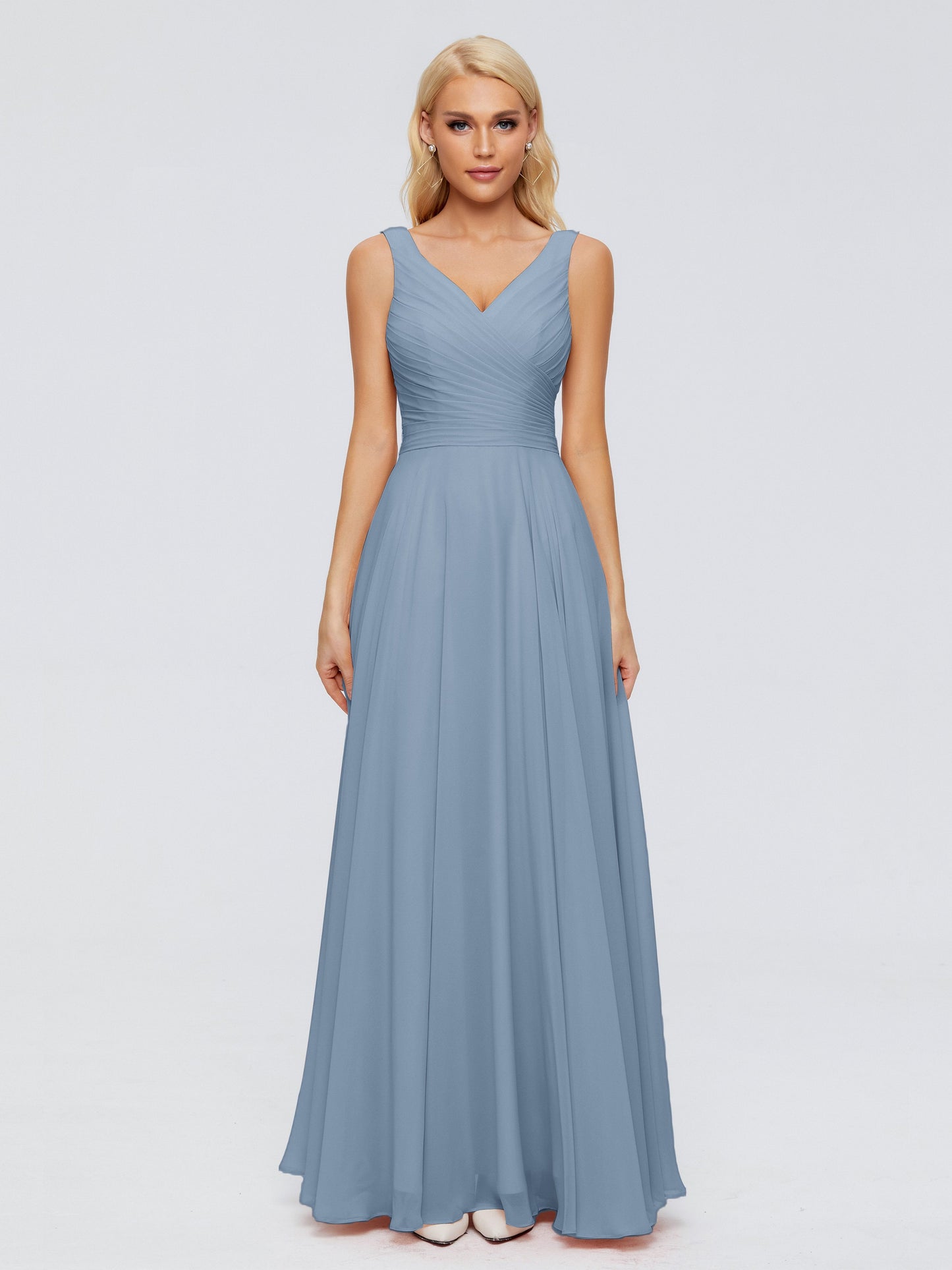 Ryleigh V Neck Long Chiffon Bridesmaid Dresses with Bow