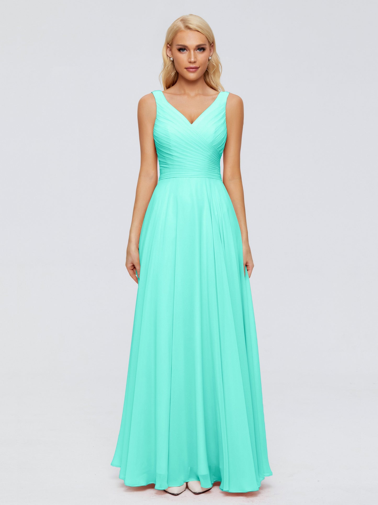 Ryleigh V Neck Long Chiffon Bridesmaid Dresses with Bow