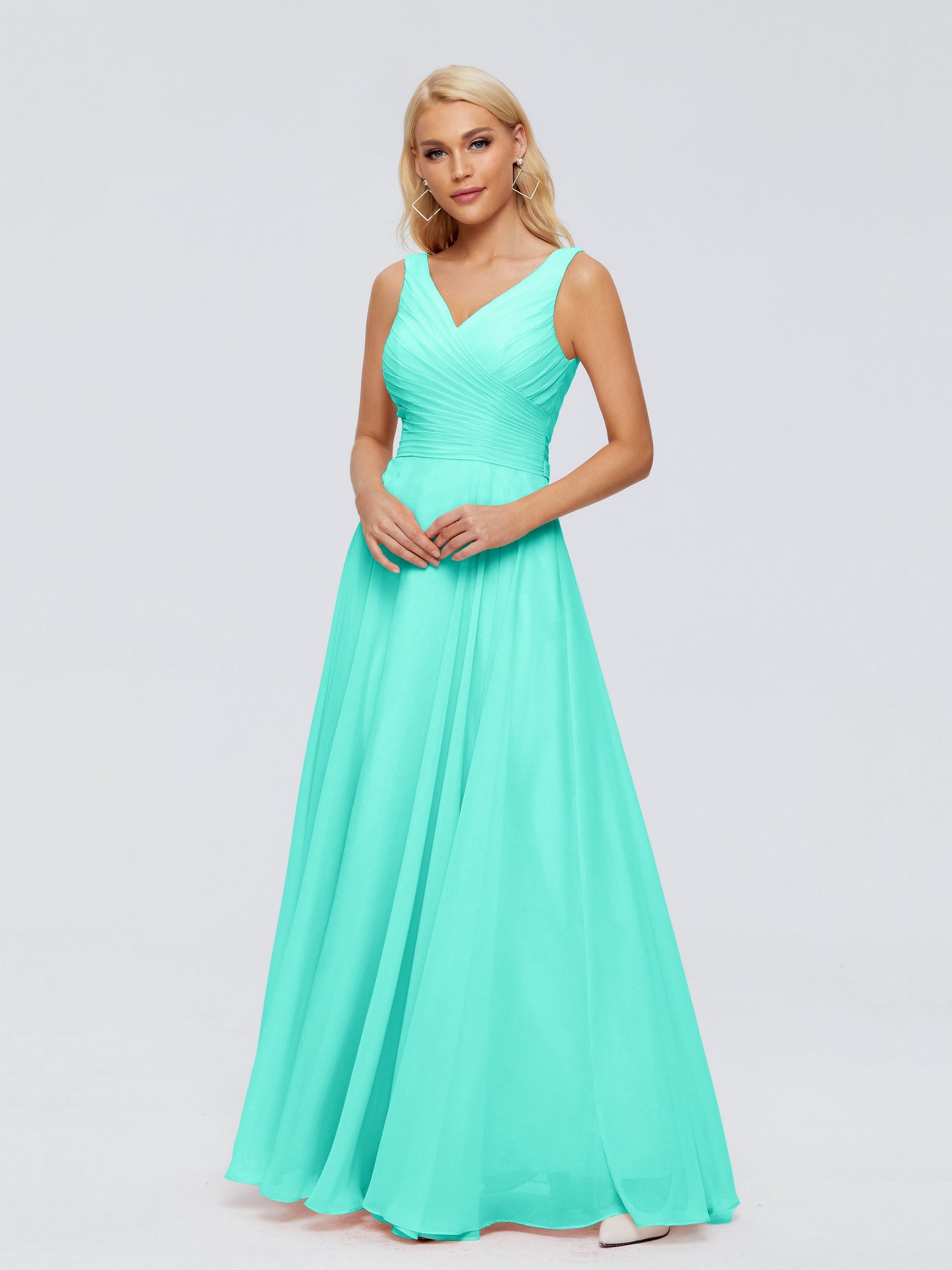 Ryleigh V Neck Long Chiffon Bridesmaid Dresses with Bow
