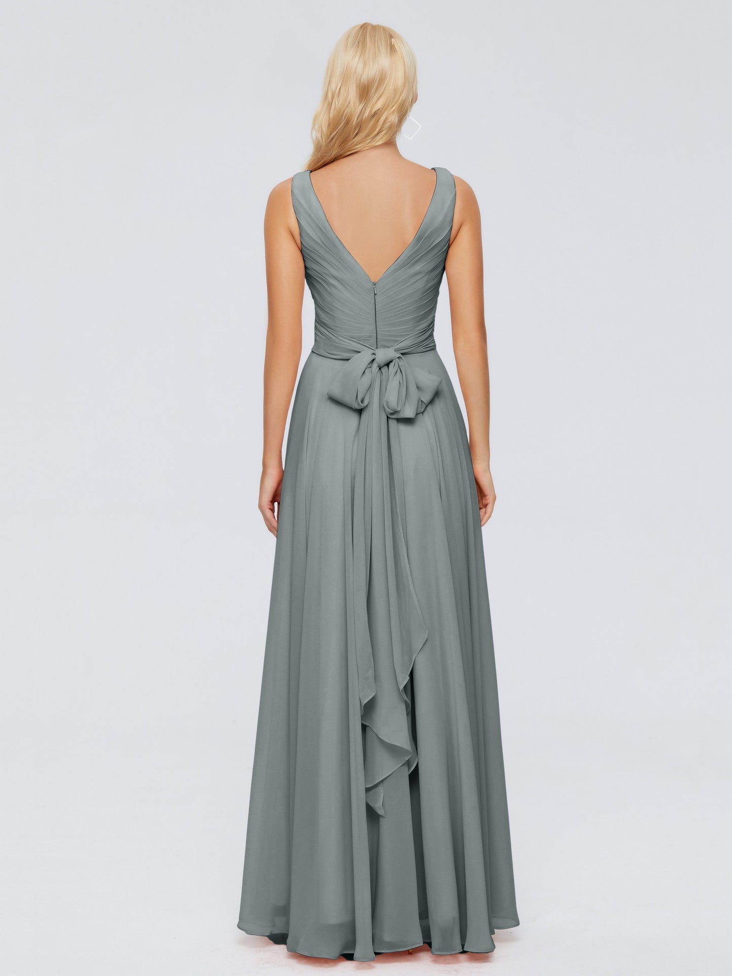 Ryleigh V Neck Long Chiffon Bridesmaid Dresses with Bow
