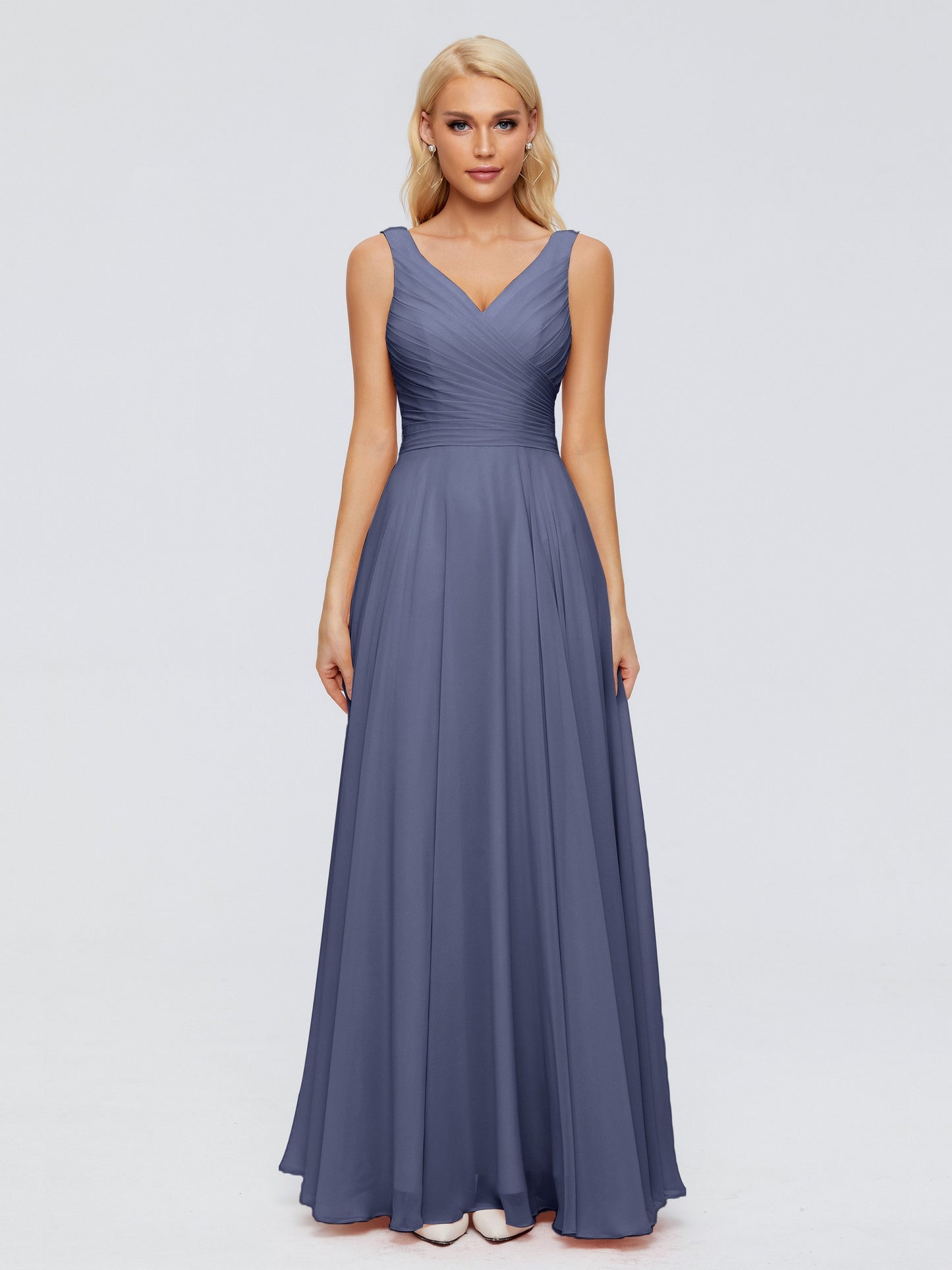 Ryleigh V Neck Long Chiffon Bridesmaid Dresses with Bow