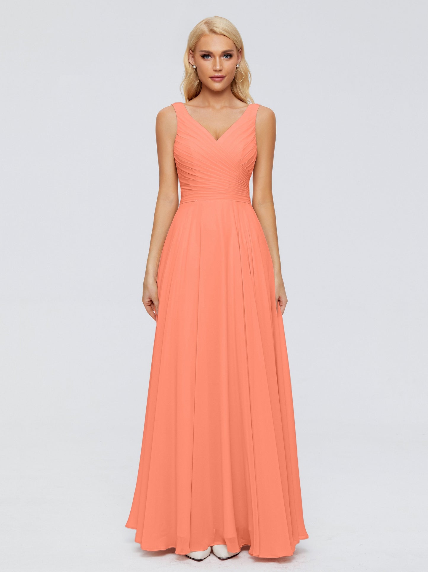 Ryleigh V Neck Long Chiffon Bridesmaid Dresses with Bow