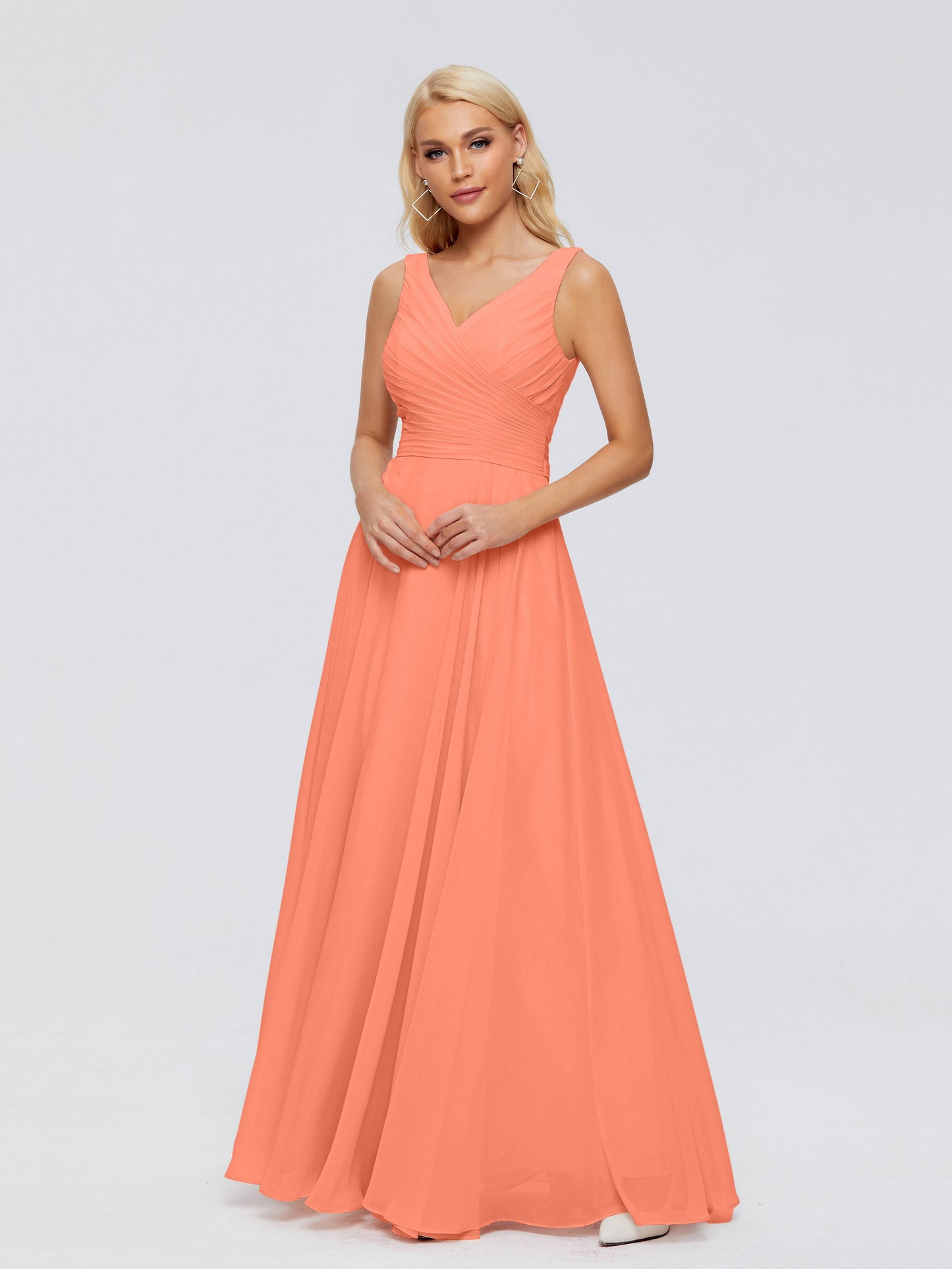 Ryleigh V Neck Long Chiffon Bridesmaid Dresses with Bow