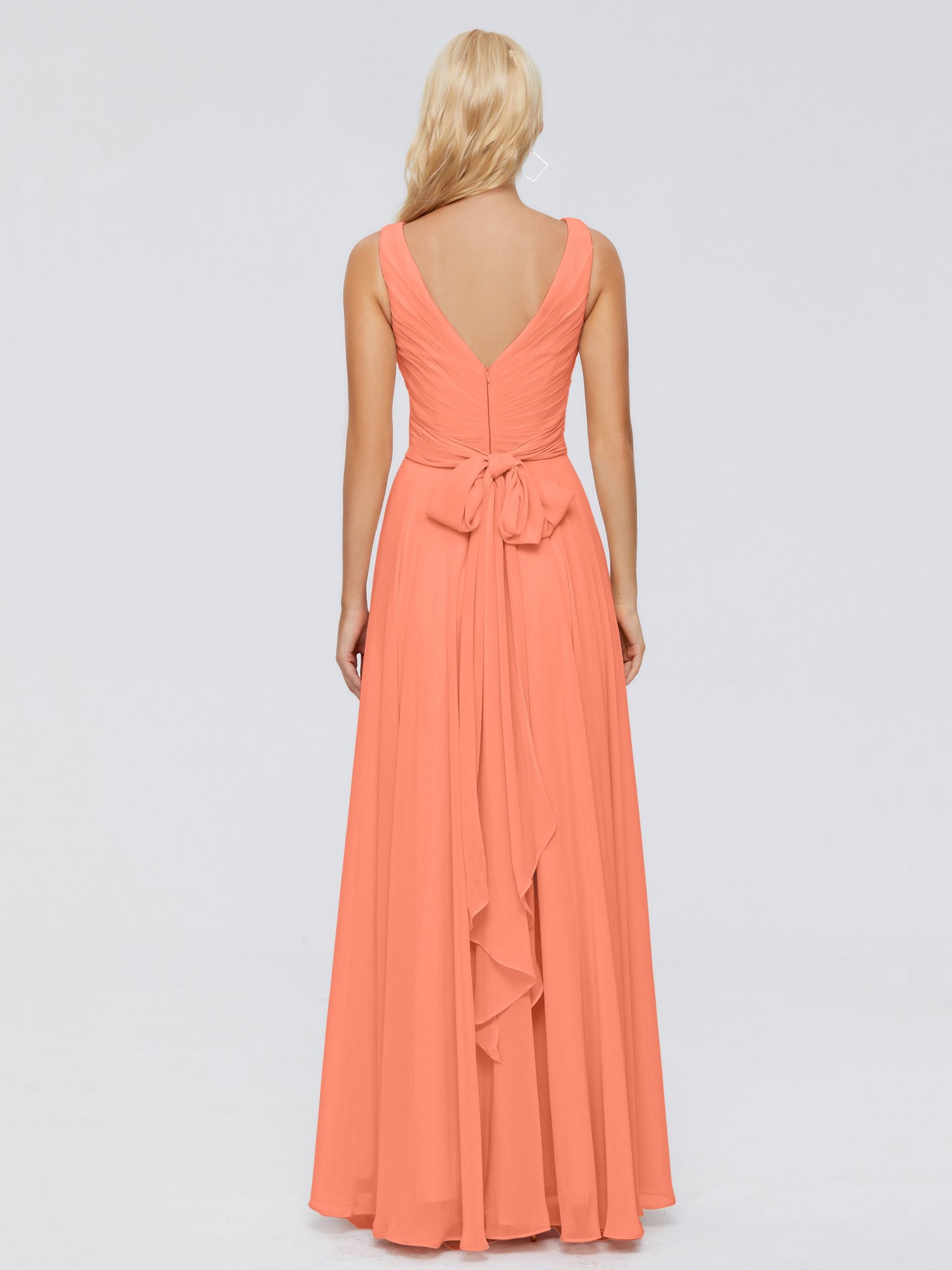 Ryleigh V Neck Long Chiffon Bridesmaid Dresses with Bow